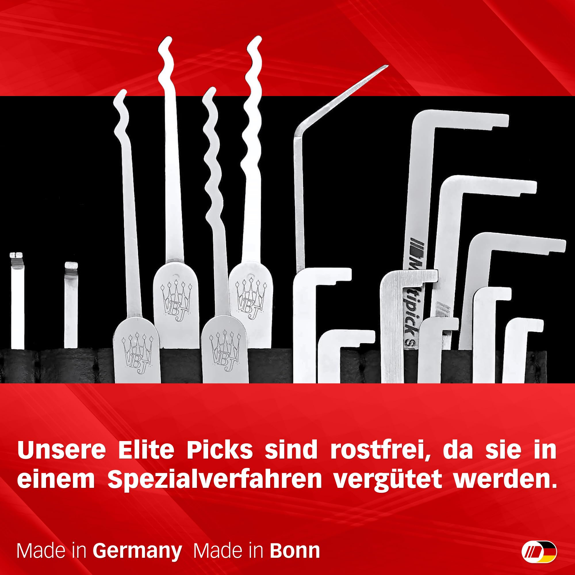MULTIPICK ELITE 40 Set profesional de ganzúas - [40 Piezas] Made in Germany - Ganzua Lockpicking - Kit cerrajero para abrir puertas - Herramienta - Accesorios cerraduras - Lockpick