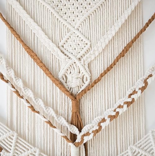 Miniatura 5 de Jakalin Colgante de pared grande de macramé de 47 pulgadas de ancho x 55 pulgadas de largo, decoración de pared de macramé marrón, paneles bohemios,