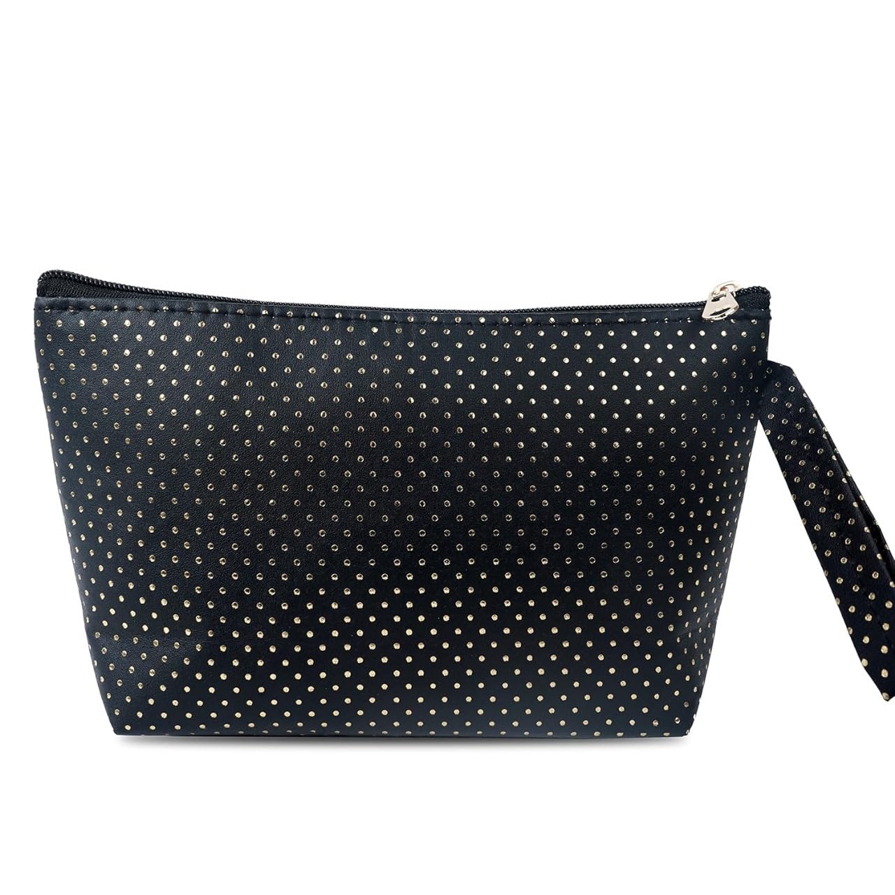 Cosmetic Pouch Black with White Polka Dots | Zippered Makeup Bag with Wrist Strap | Travel Toiletry Organizer for Women-image-15