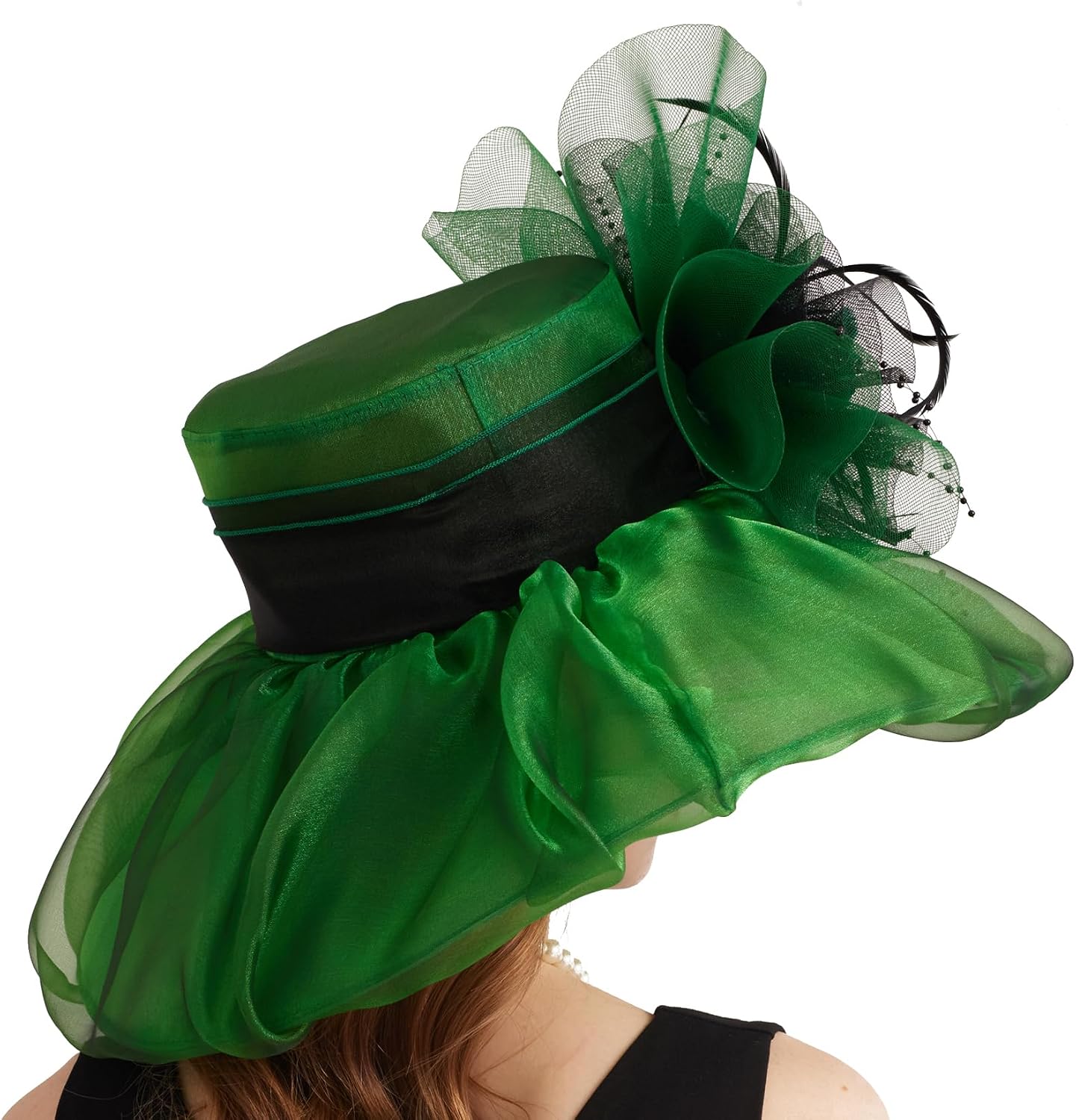 Women's Organza Church Hat Derby Fascinator Cap for Tea Party Wedding UV Protection Sun Hat