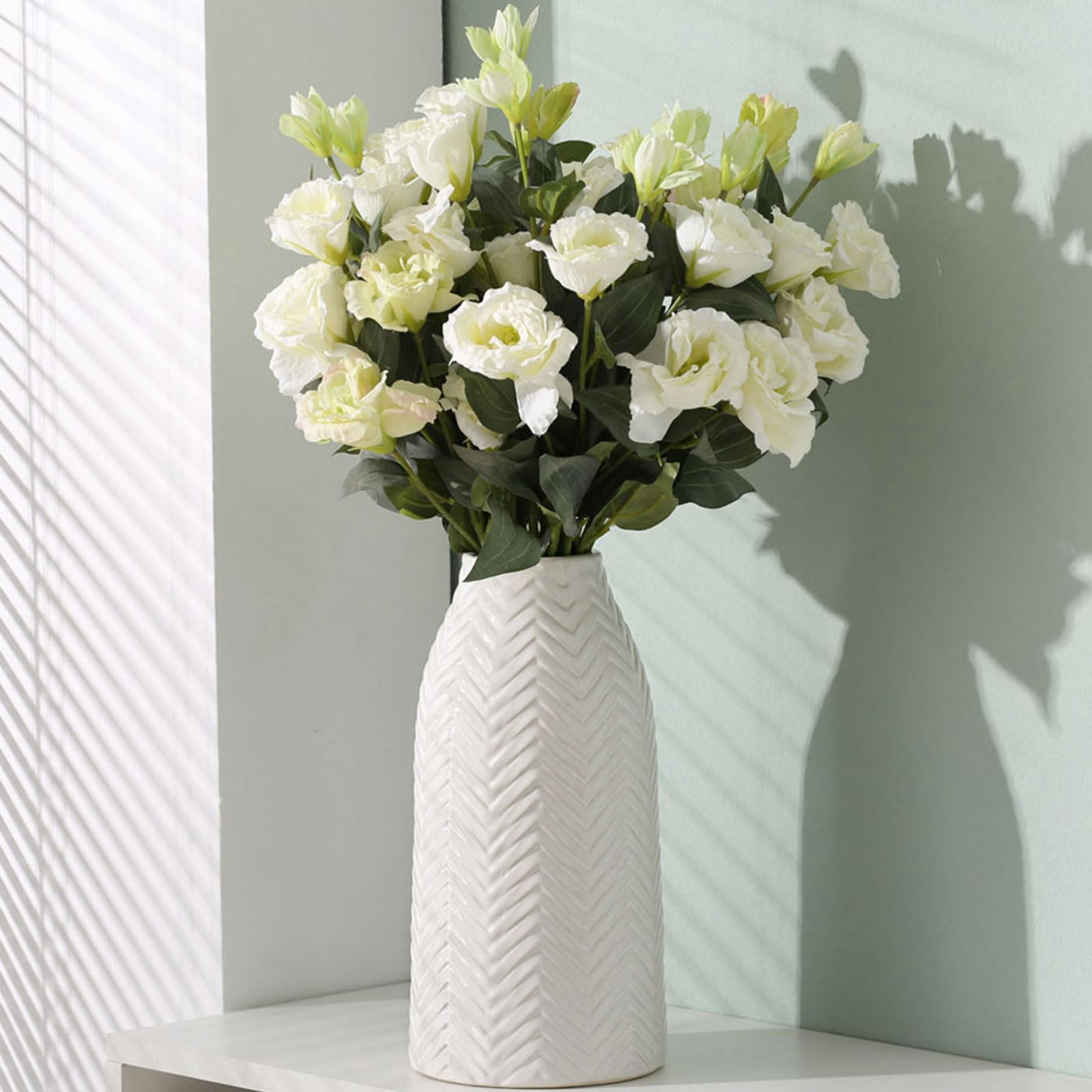 hjn White Vase for Flowers Ceramic Vase for Decor, Modern Decorative Tall Vases for Your Kitchen/Office/Living Room/Bookshelf/Mantel - White Texture(Medium