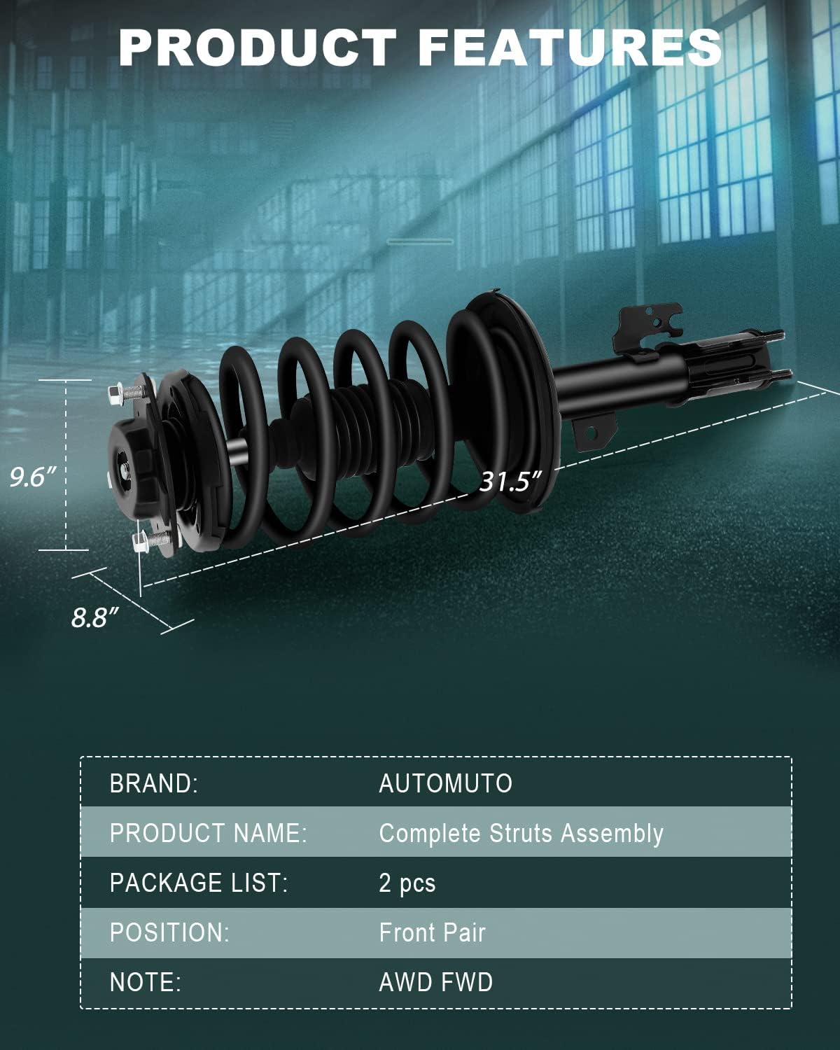 AUTOMUTO FWD Strut Spring Assembly Front Pair Shock Absorber Fit 2005-2010 for Toyota Sienna Replace for 172364 172363