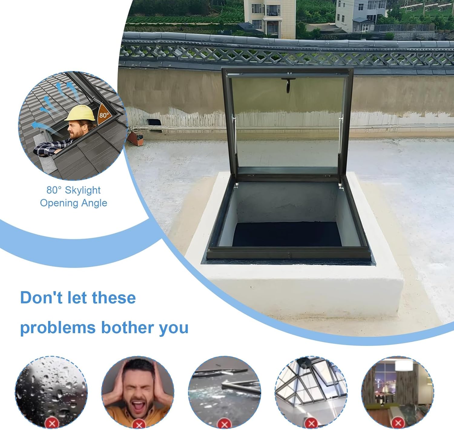 Sloped Flat Roof Skylight Cover, Customizable Skylight Window for Roof, for Attic,Basement,Sun Room(LxW 85x85cm/33.5x33.5in)