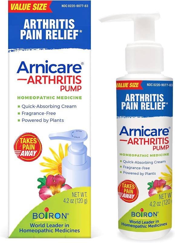 Boiron Arnicare Arthritis Cream Pump for Pain Relief of Knees, Hands, Wrists, Elbows, Joints & Muscles – Quickly Absorbed & Fragrance-Free – 4.2 oz