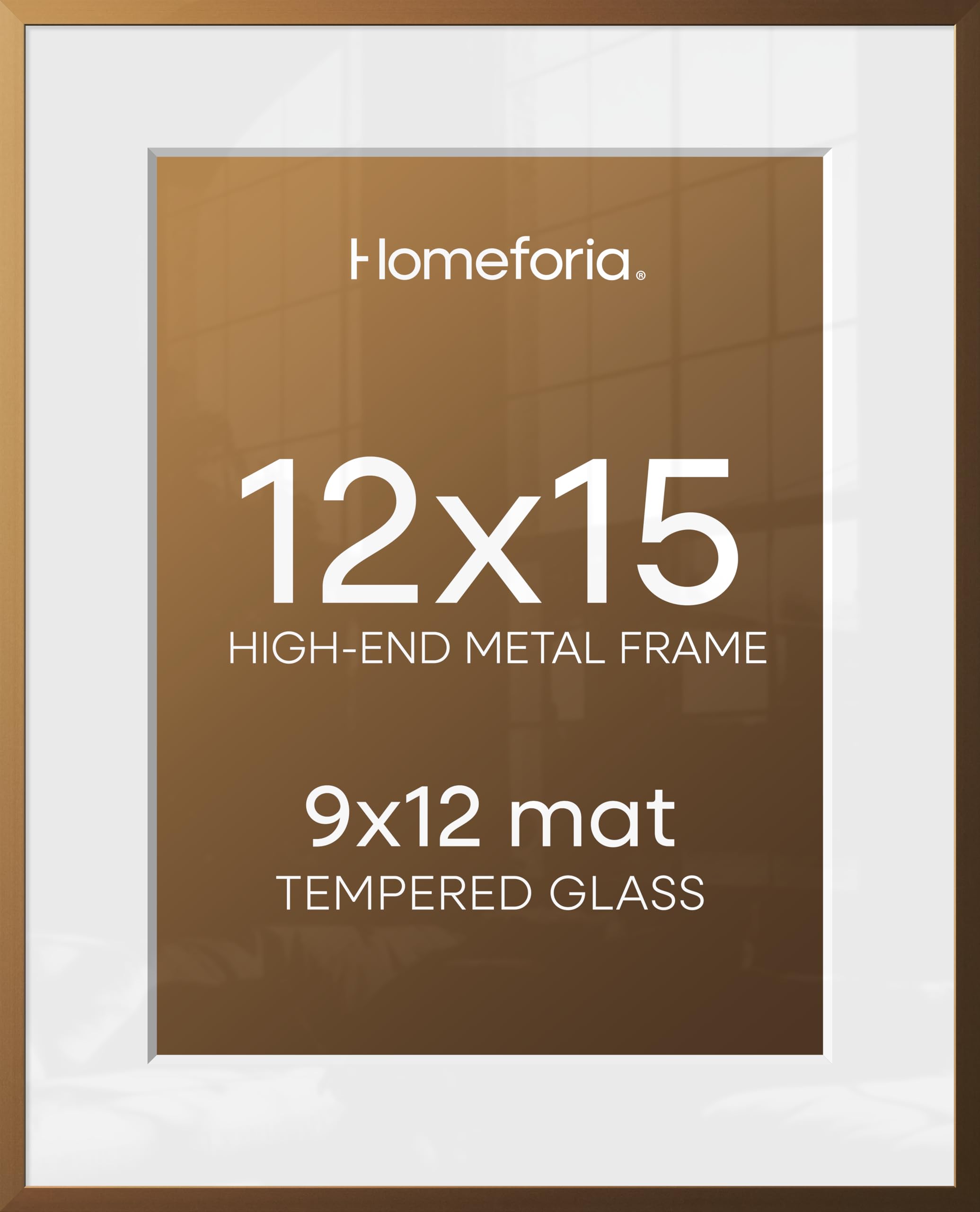 Homeforia 12x15 Bronze Picture Frame, High-End Metal, 9x12 Mat, Glass | High End Aluminum, Tempered Glass, Acid-Free 9x12 Removable Mat, 12x15 in Edge-to-Edge Display 15x12, Wall Kit, Set Of 3