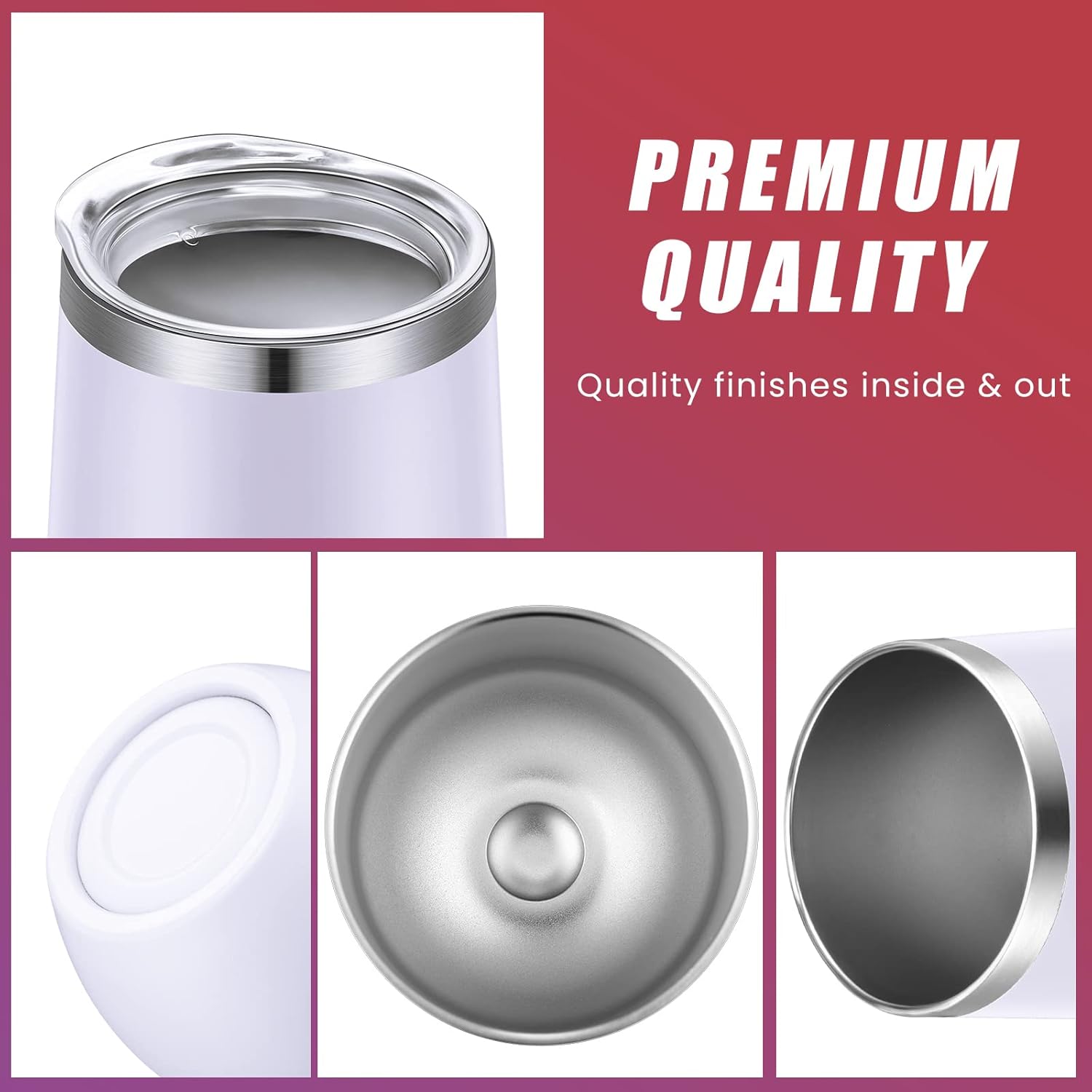 6 Pack Stainless Steel Wine Tumblers 12 oz Insulated Vacuum Wine Cup Set Double Wall Stainless Steel Stemless Mug Glasses for Coffee Soda Whiskey Outdoor Travel (White) - Image 3