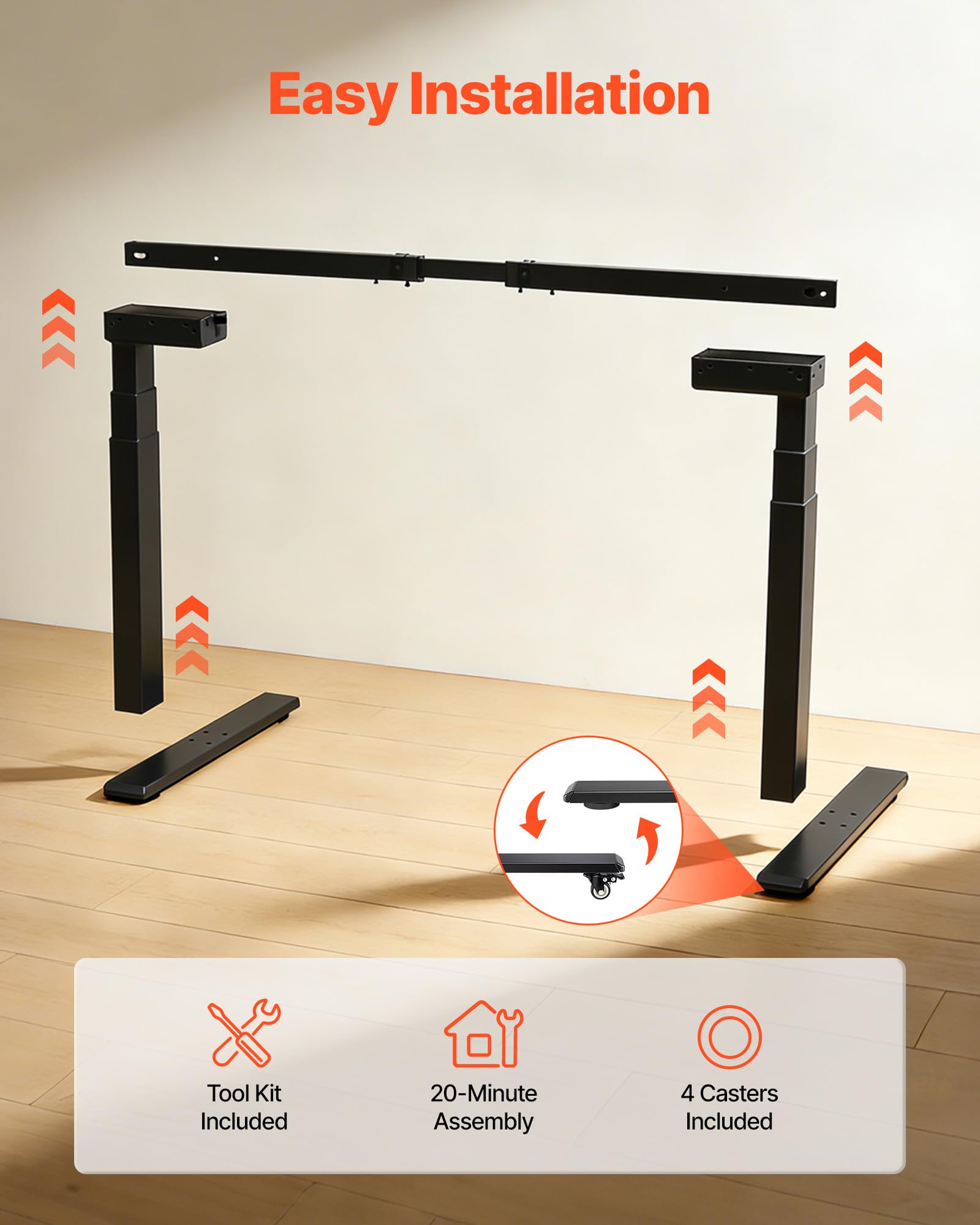VEVOR Estructura de Mesa Elevable, Doble Motor, Altura Ajustable 60-125 cm Longitud 101-180 cm, Patas de Mesa con Control Inteligente, Marco de Escritorio Elevable Eléctrico para Oficina Hogar, Negro