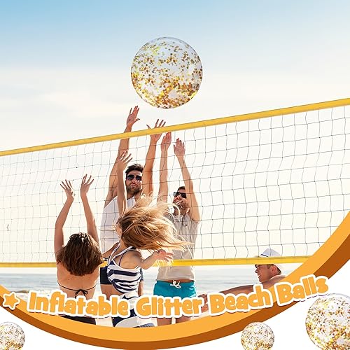 Miniatura 4 de AMOR PRESENT 5 bolas inflables de playa con purpurina, bolas de playa de confeti transparentes para niños y niños pequeños, regalos de fiesta de