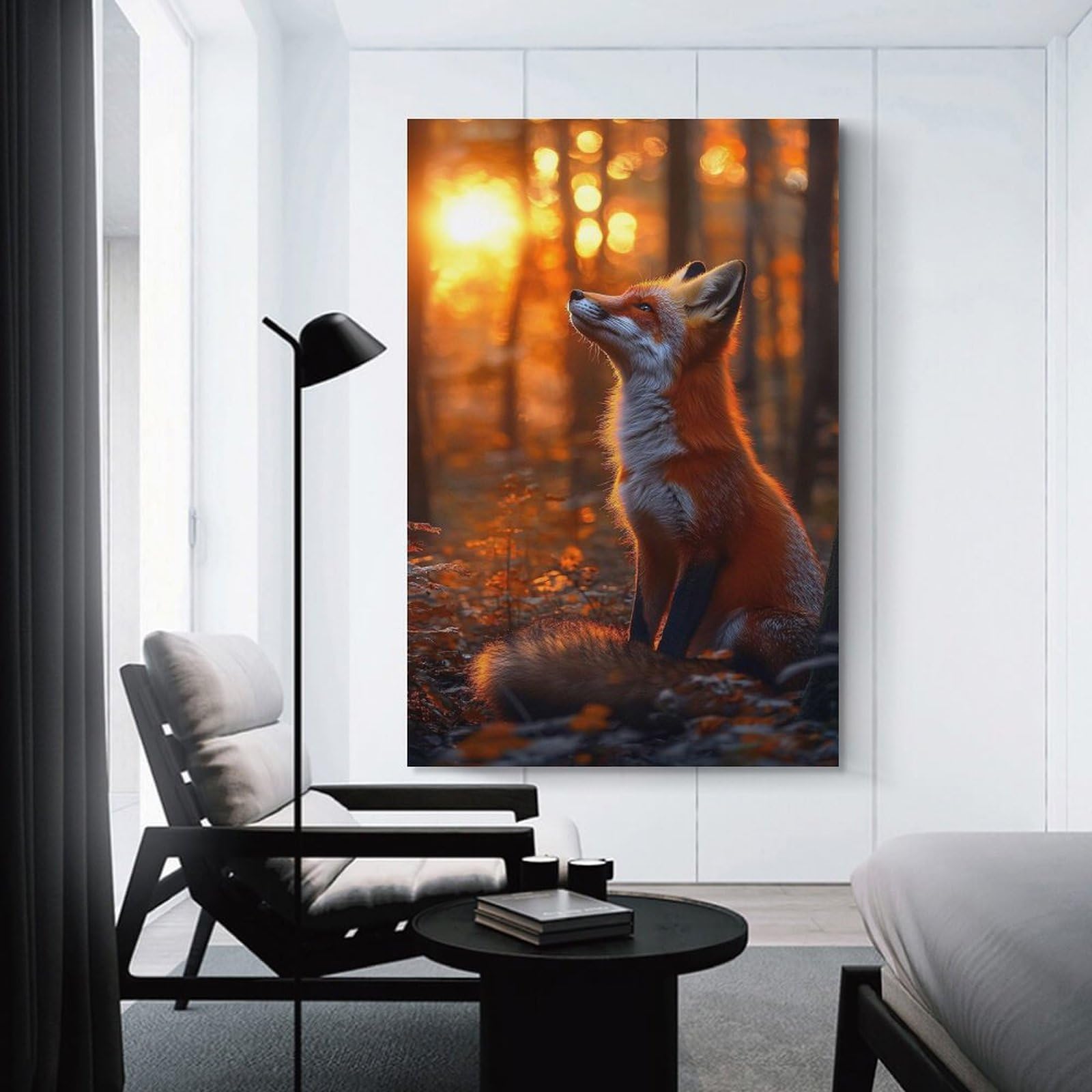 Junmoney Unframe-Style-20-1 Wall Picture Print Fox In Autumn Forest At Sunset, 24X36inch(60X90cm), For Apartments, Flats Or New Home Decor, A Simple Refresh For Blank Walls