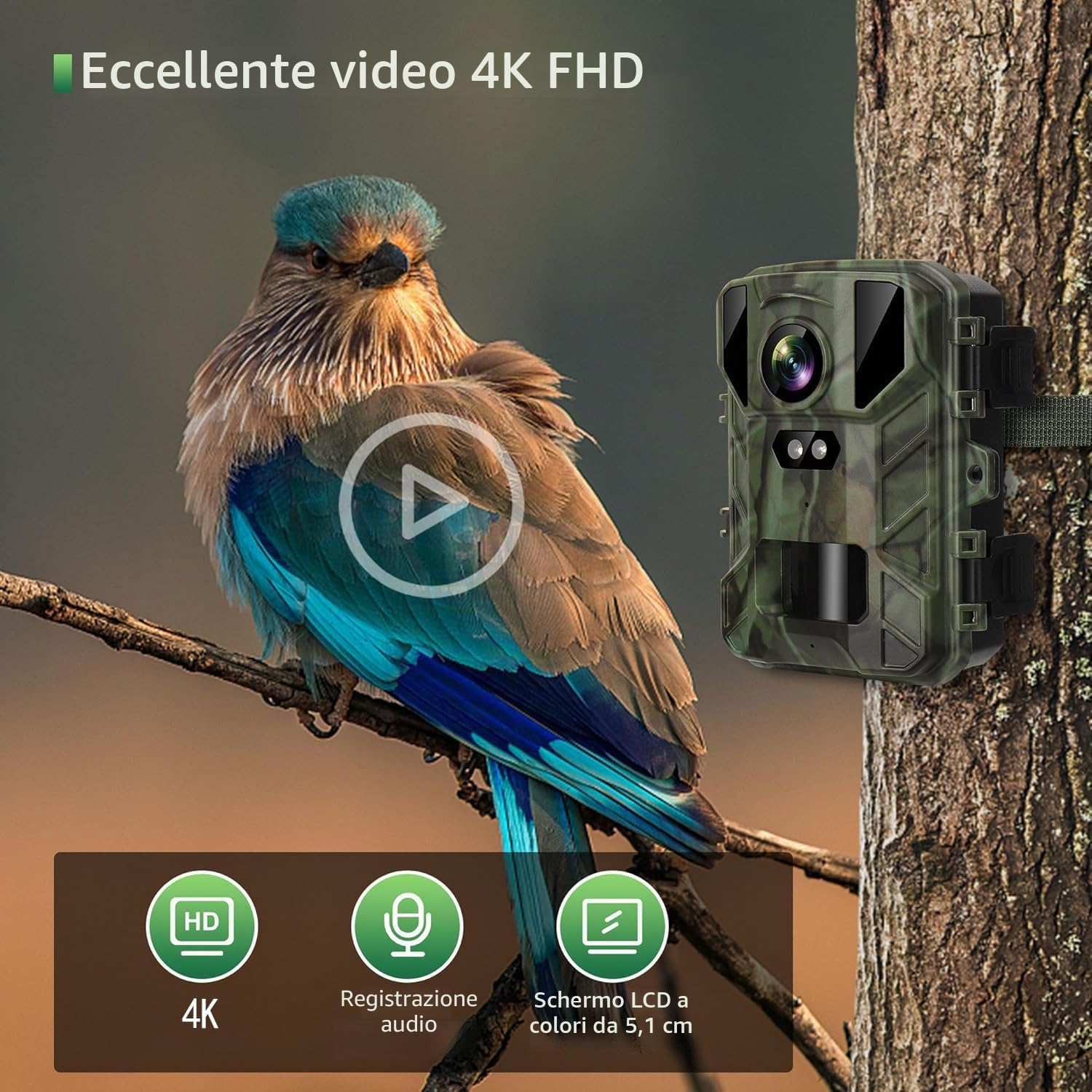 Mini Fototrappola Notturna 50 MP 4K, Fotocamera Caccia 850nm IR LED, Fototrappole Velocità di Trigger 0,2S, Impermeabile IP65, Fino a 25m, con Scheda da 32GB (MINI800)