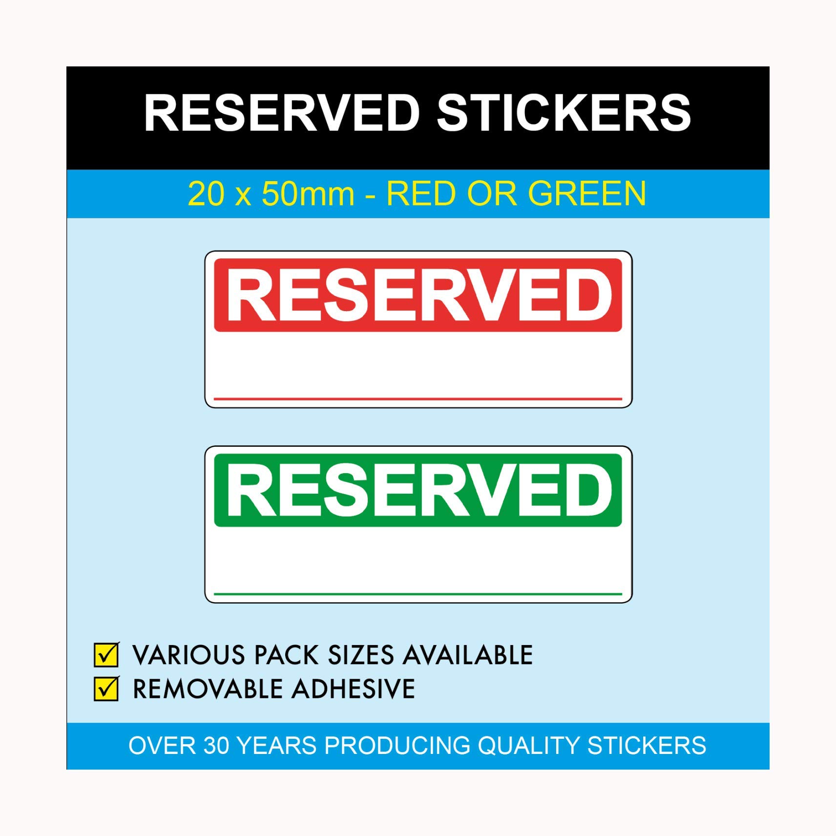 Bright Green 'Reserved' Stickers, Pack of 500-20x50mm Removable Adhesive Labels Sticker Pack Sticky Labels for Packaging Small Sticker Label Easy Peel Adhesive Stickers Parcel Tags Box Label