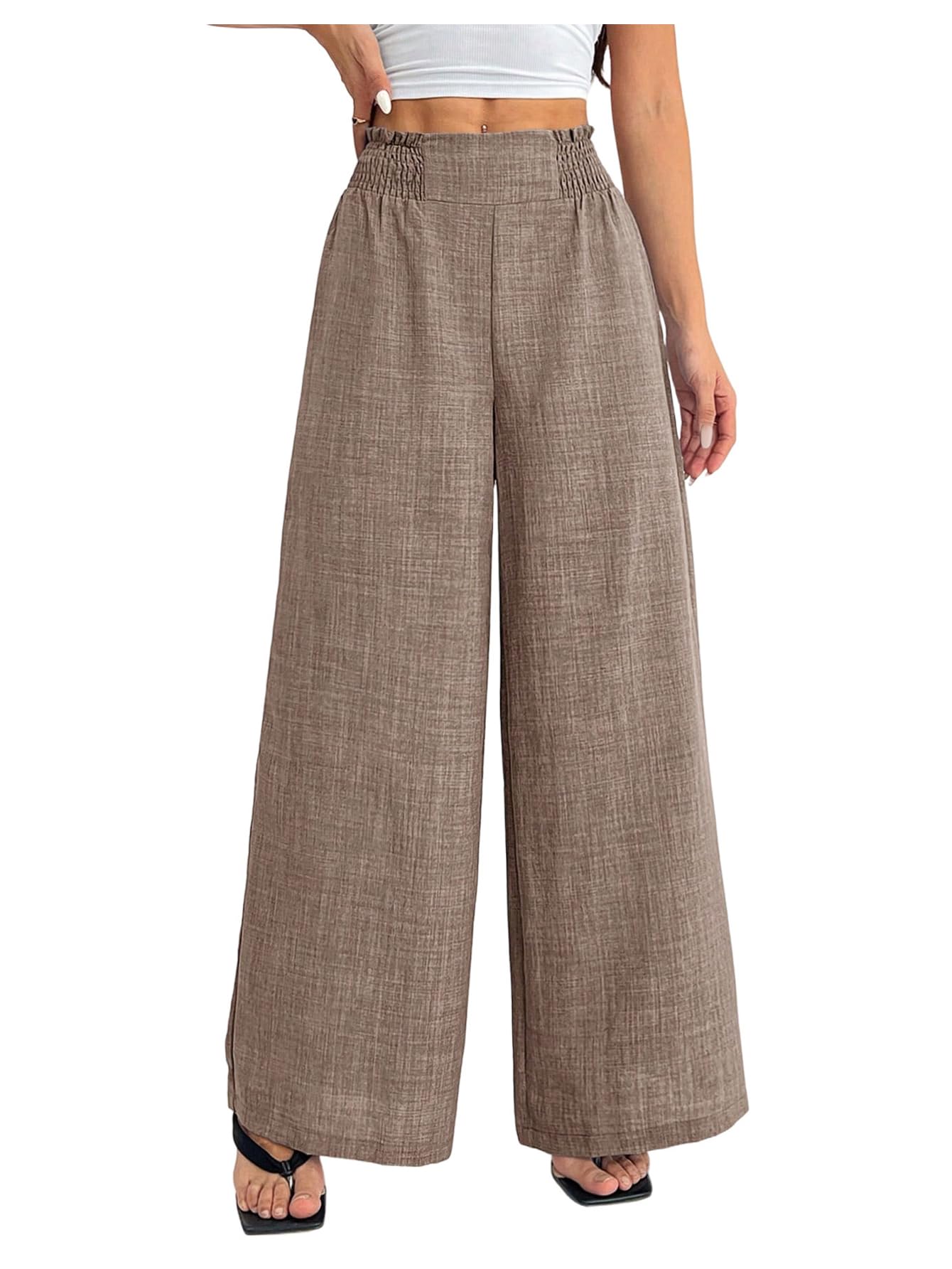 Floerns Womens Elastic High Waisted Wide Leg Pants Work Office Business Casual Outfit