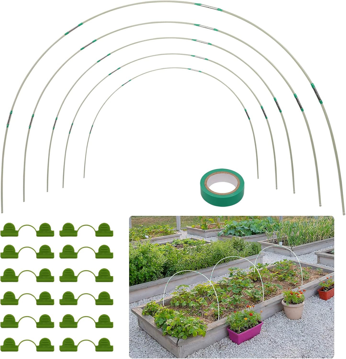 Garden Hoops, 50pcs 17inch Garden Tunnel Hoops for Raised Beds, Hoops