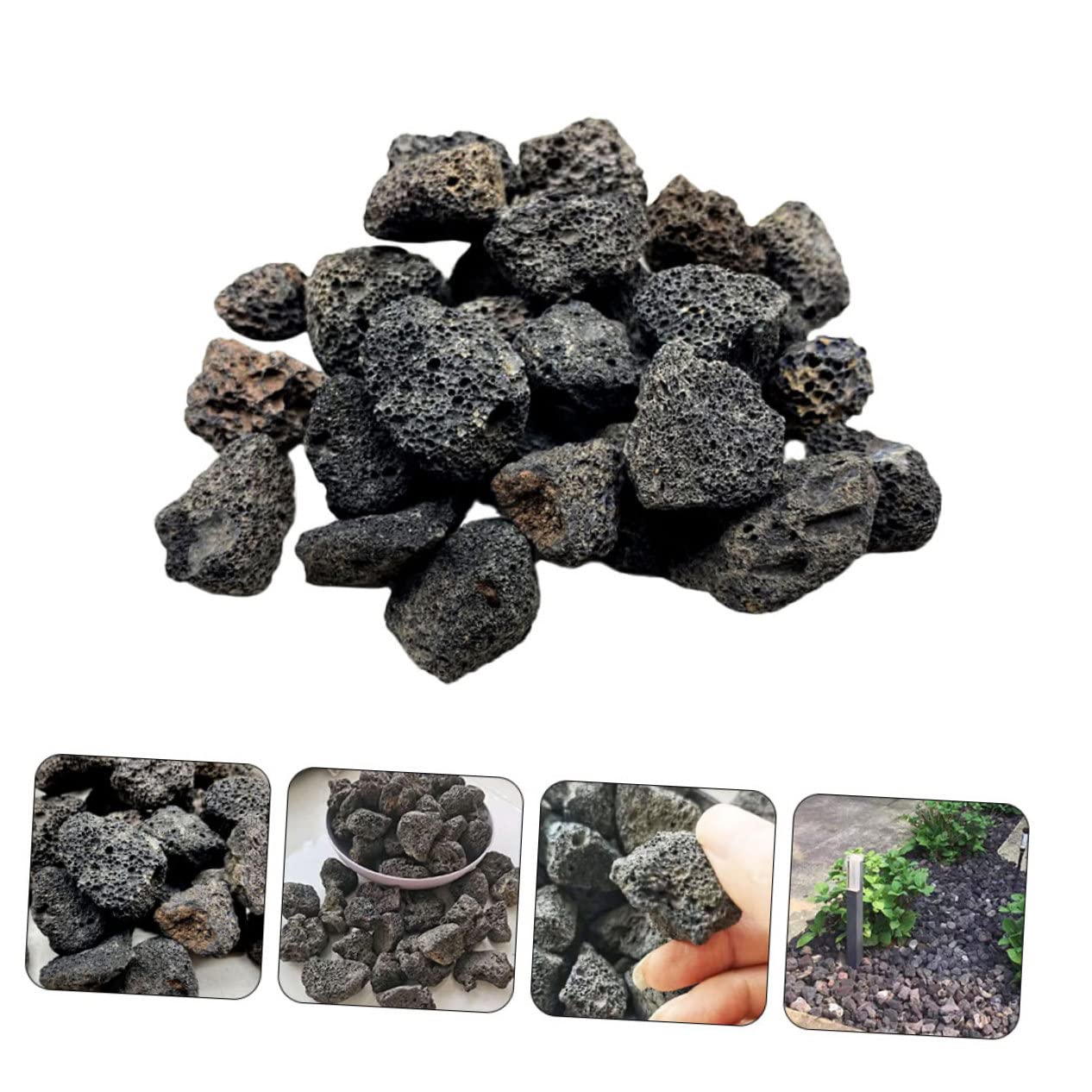 SOLUSTRE Naturalne Czarne Kamienie Wulkaniczne Dekoracyjne Do Akwarium Ogrodu i Doniczek Bezpieczne Ozdoby z Kamienia Wulkanicznego Do Oczek Wodnych i Ścieżek