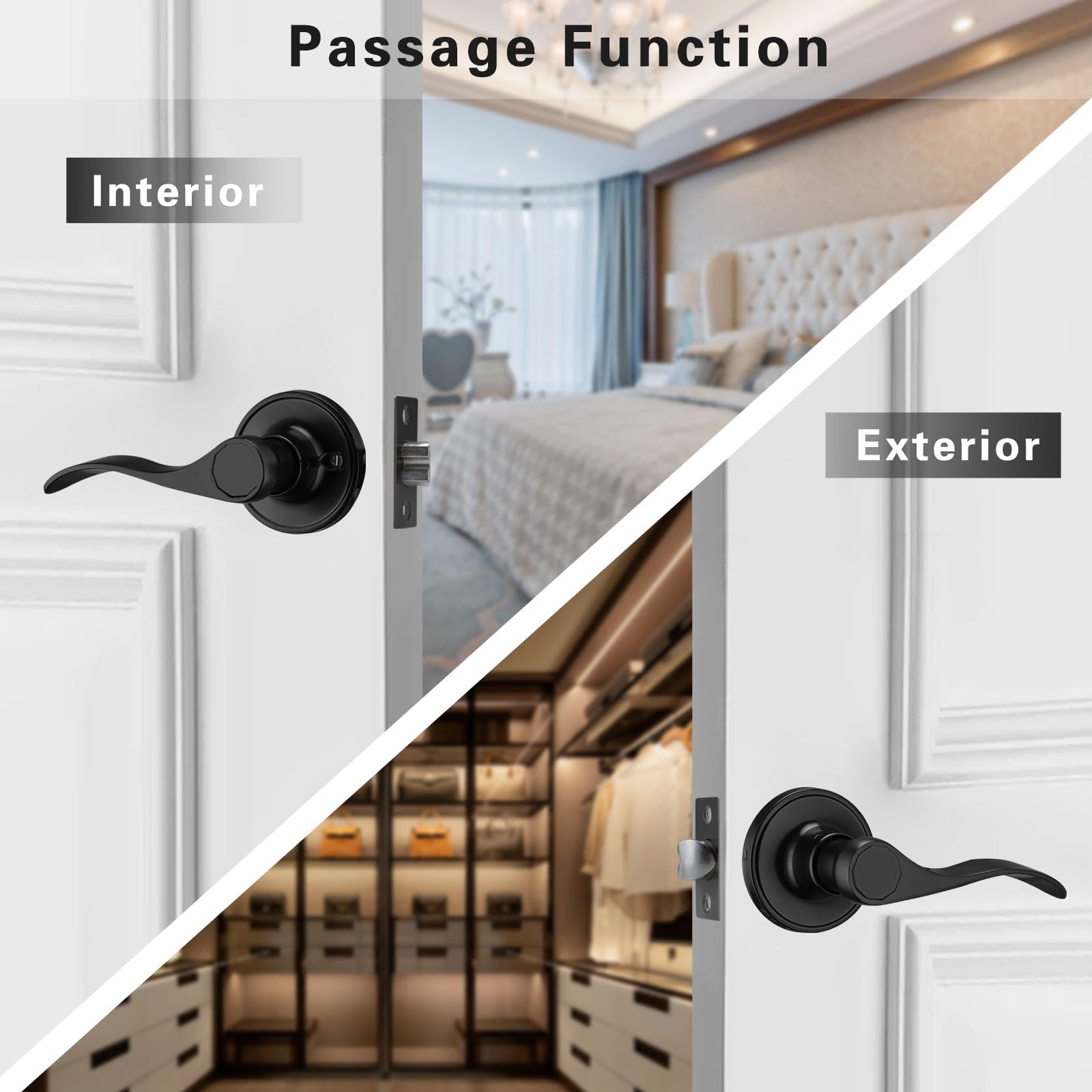 Black Wave Door Knobs - 6 Pack Interior Handles -4