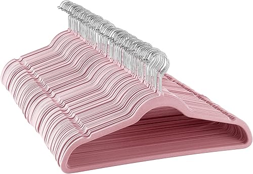 Miniatura 1 de Elama - Juego de 100 perchas de fieltro de terciopelo con ganchos giratorios de acero inoxidable, color rosa