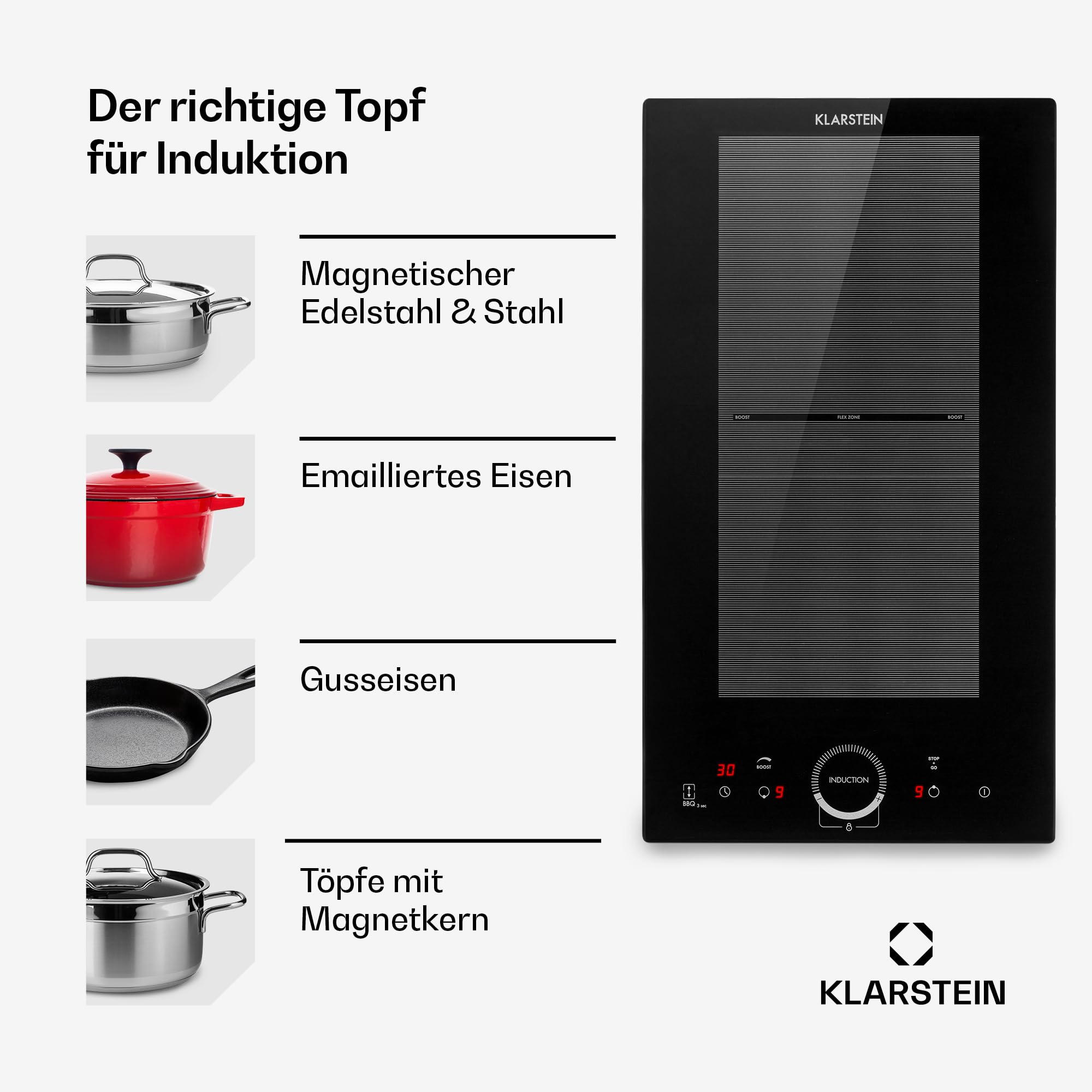 Klarstein Induktionskochfeld 4 Platten Glaskeramik Touch-Display 3500 Watt Einbau