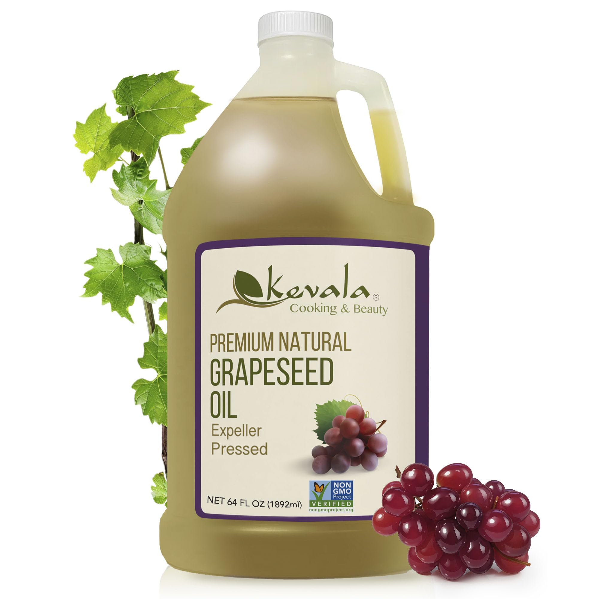 Kevala Grapeseed Oil - Nutritious Oil Great for Cooking and Beauty, Made with Carefully Selected Grapes, Perfect Base with Natural Flavor for Salad Dressings, Natural Vitamin E Source, 64 fl oz
