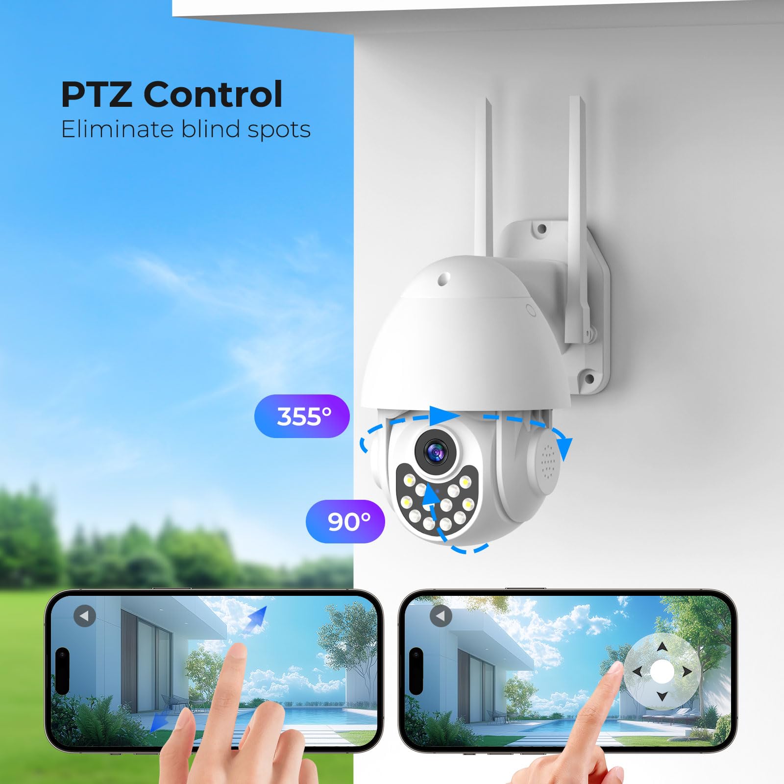PGST ecsecurity kamera zewnętrzna - systemy kamer na zewnątrz z kolorowym noktowizorem, domowa kamera IP WiFi z wykrywaniem człowieka, syrena, 2-drożny dźwięk, praca z Alexą, obsługa karty SD 16-128 G