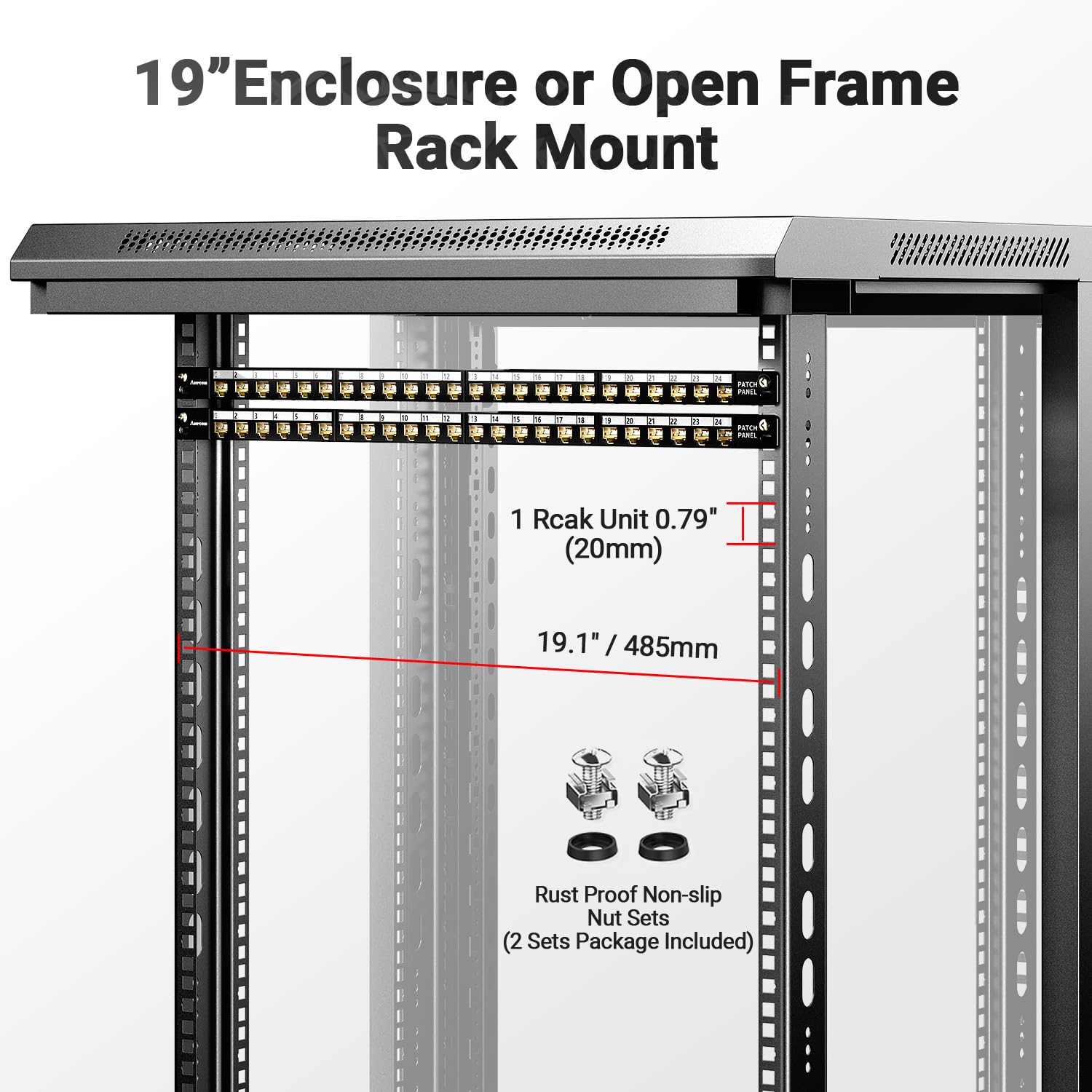 AMPCOM Panneau de brassage Keystone vierge à 24 ports – Demi-U (0,5U) 48,3 cm Montage en rack ou mural Panneau modulaire déchargé avec barre de gestion de câbles arrière en métal pour réseau UTP/STP