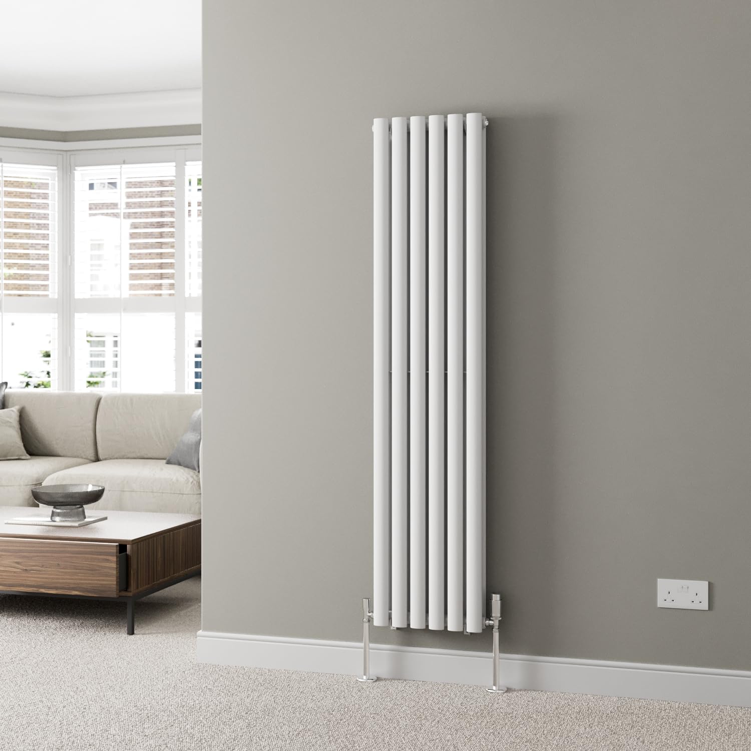 DuraTherm® 1600 x 360mm White Vertical Designer Radiator Double Column Oval Tube Modern Central Heating Panel Bathroom Radiators