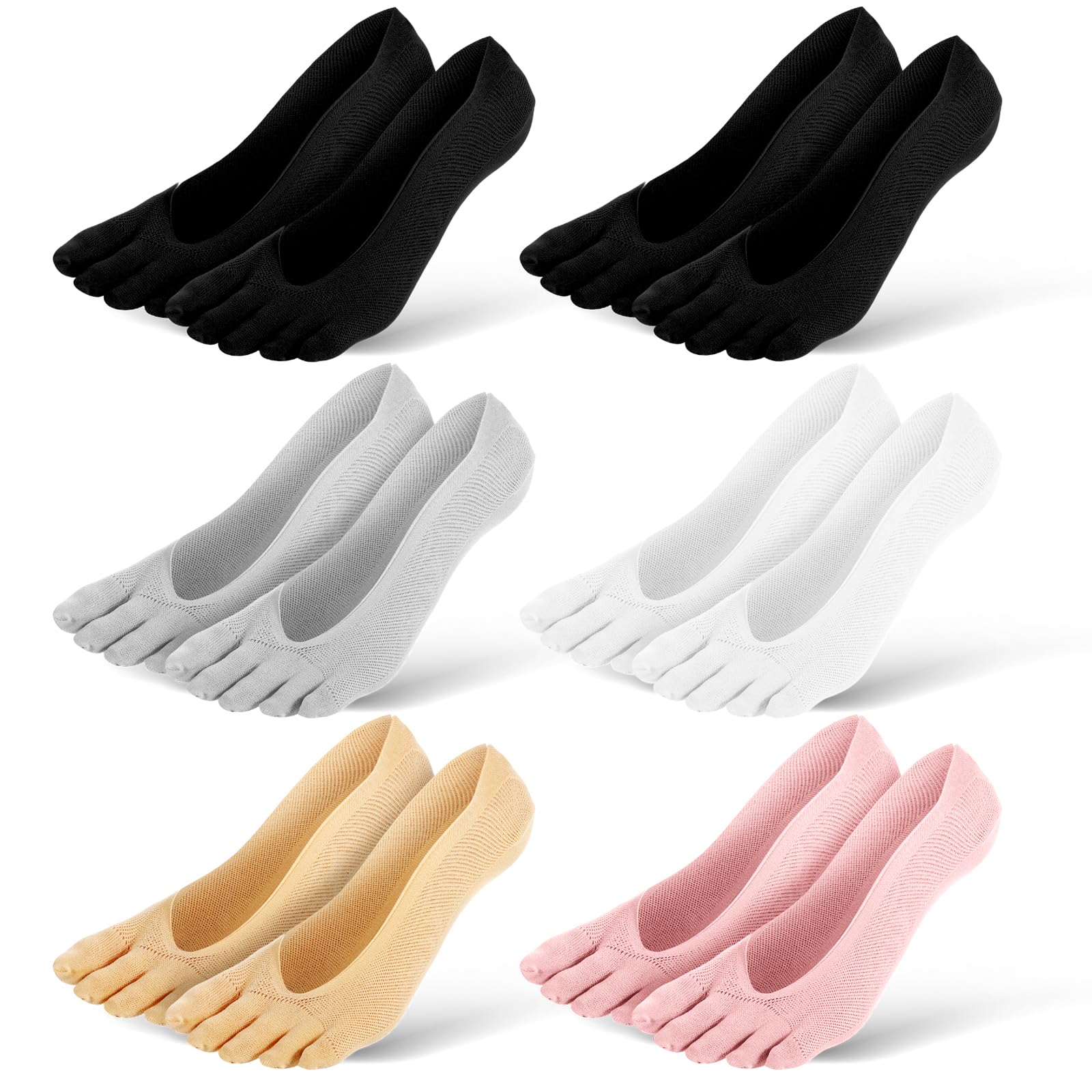 Ptwola 6 Pcs Sock Align Toe Socks No Show Low Cut Liner Five Finger Socks Bunion Relief Separator Socks Compression Correction Breathable Full Toe Sock for Women Men Yoga Non Slip Heel Grip Athletic