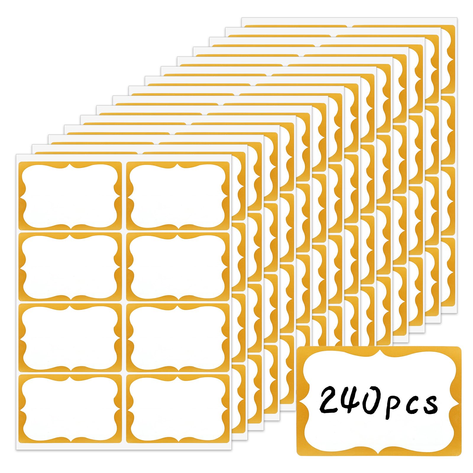 240PCS Gold Foil Name Tags Stickers, 30 Sheets Self Adhesive Name Tag Stickers, Name-Tag Sticker with Gold Border, Blank Label Sticker for School, Office, Home, Party and Meeting (7x5cm/2.8x2Inch)