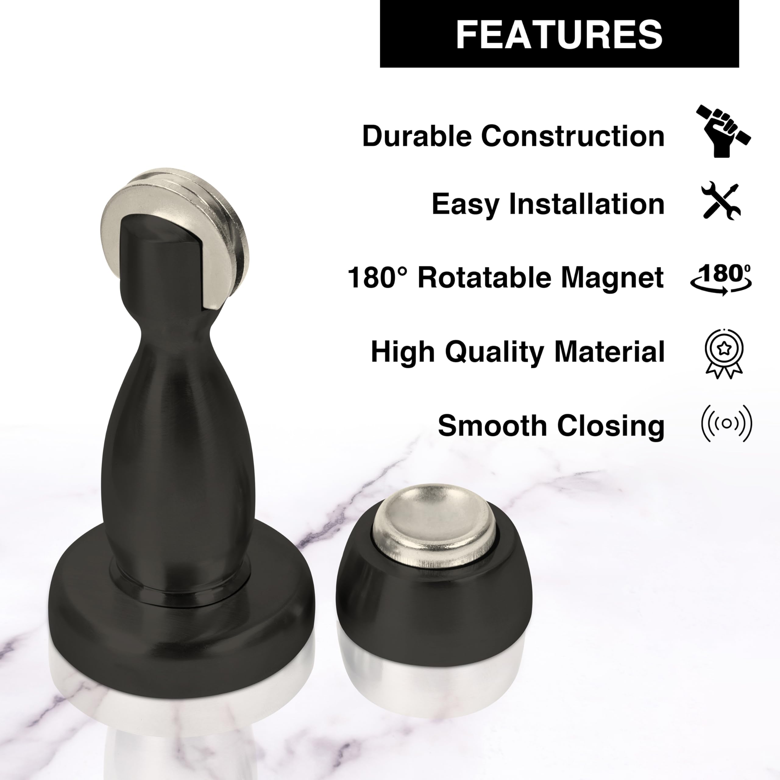 Ruboxa Door Stopper for Main Door/4 Inch Door Magnet Stopper/360 Degree Magnet Doors Catcher - Pack of 1 (Black) 4