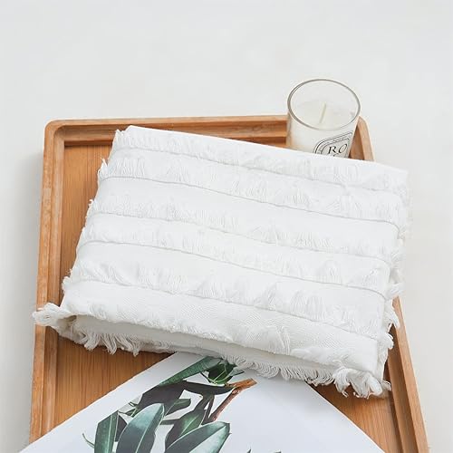 Miniatura 7 de Herside Juego de 2 fundas de almohada de algodón bohemio de lino a rayas jacquard decoración de color blanco suave estándar fundas de almohada 2