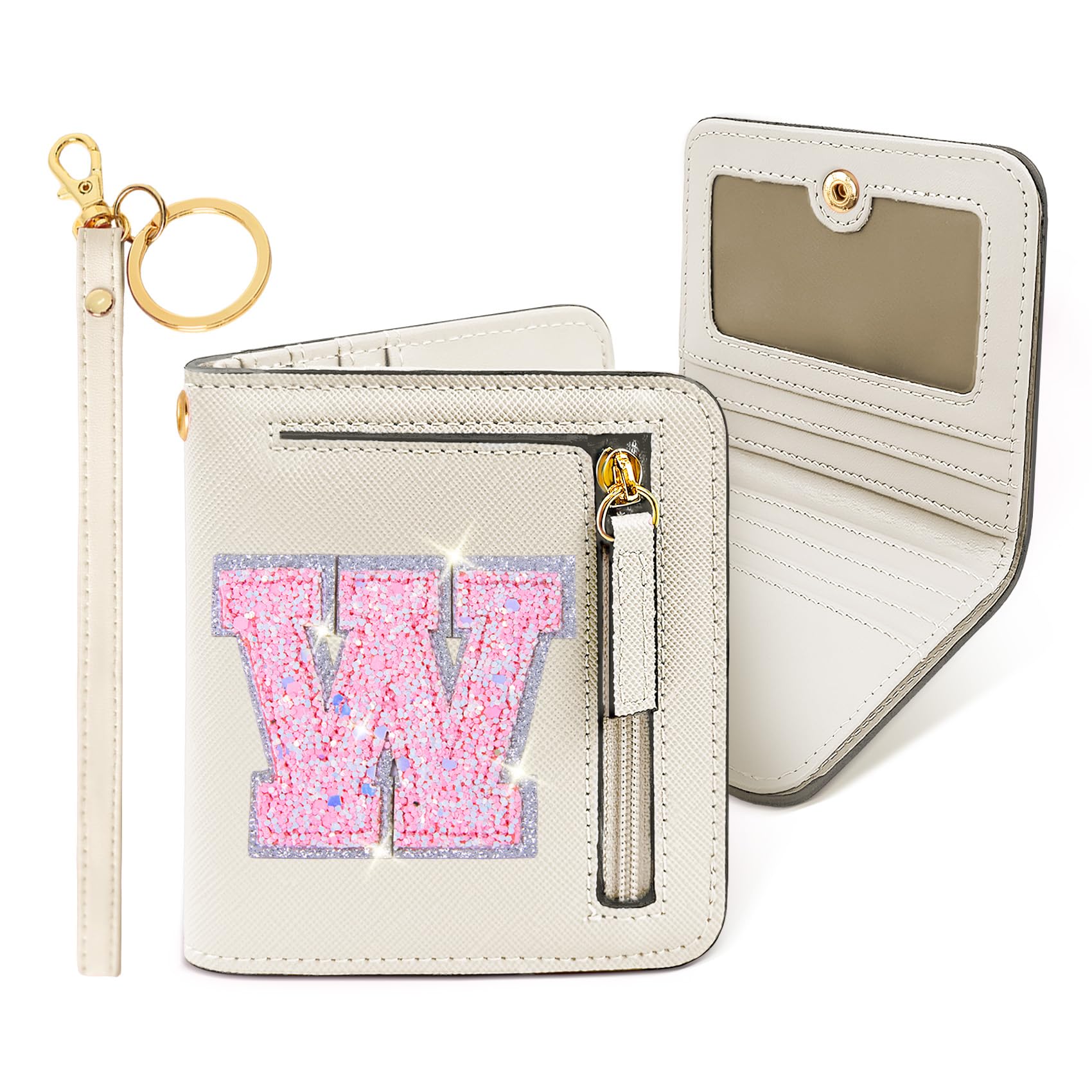 COSHAYSOO Mini Wallet with RFID Blocking Initial Monogrammed for Girls Birthday Valentines Easter Mothers Nurse Day Graduation Thanksgiving Appreciation Gifts Cream letter W