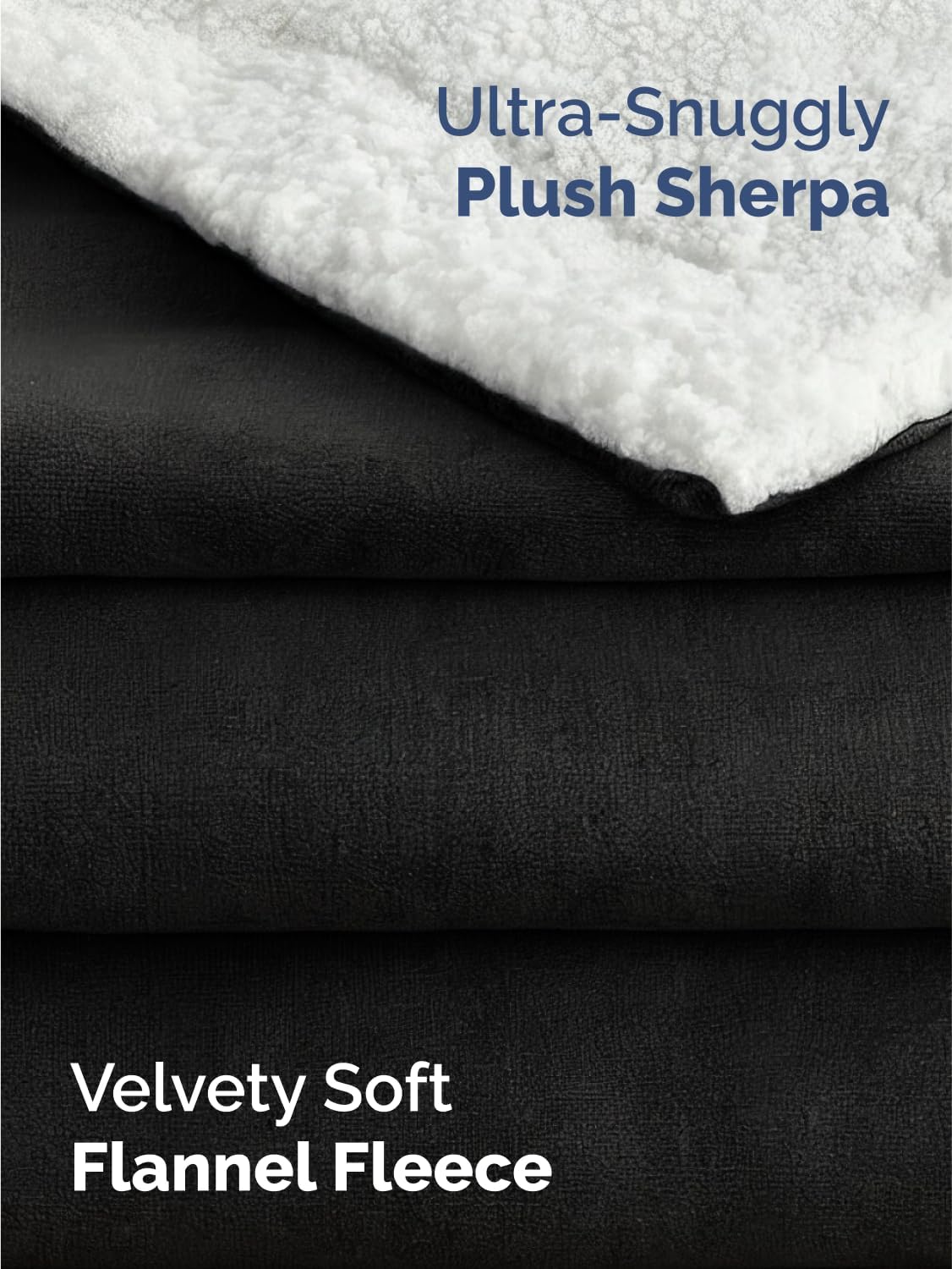Sherpa Fleece Blanket Throw Size - Reversible Sherpa Fleece Throw Blanket - Super Soft Double Sided for Bed, Sofa, Couch - Thick, Warm, and Plush - Luxurious Bedding for Winter - Black, 50" x 60"