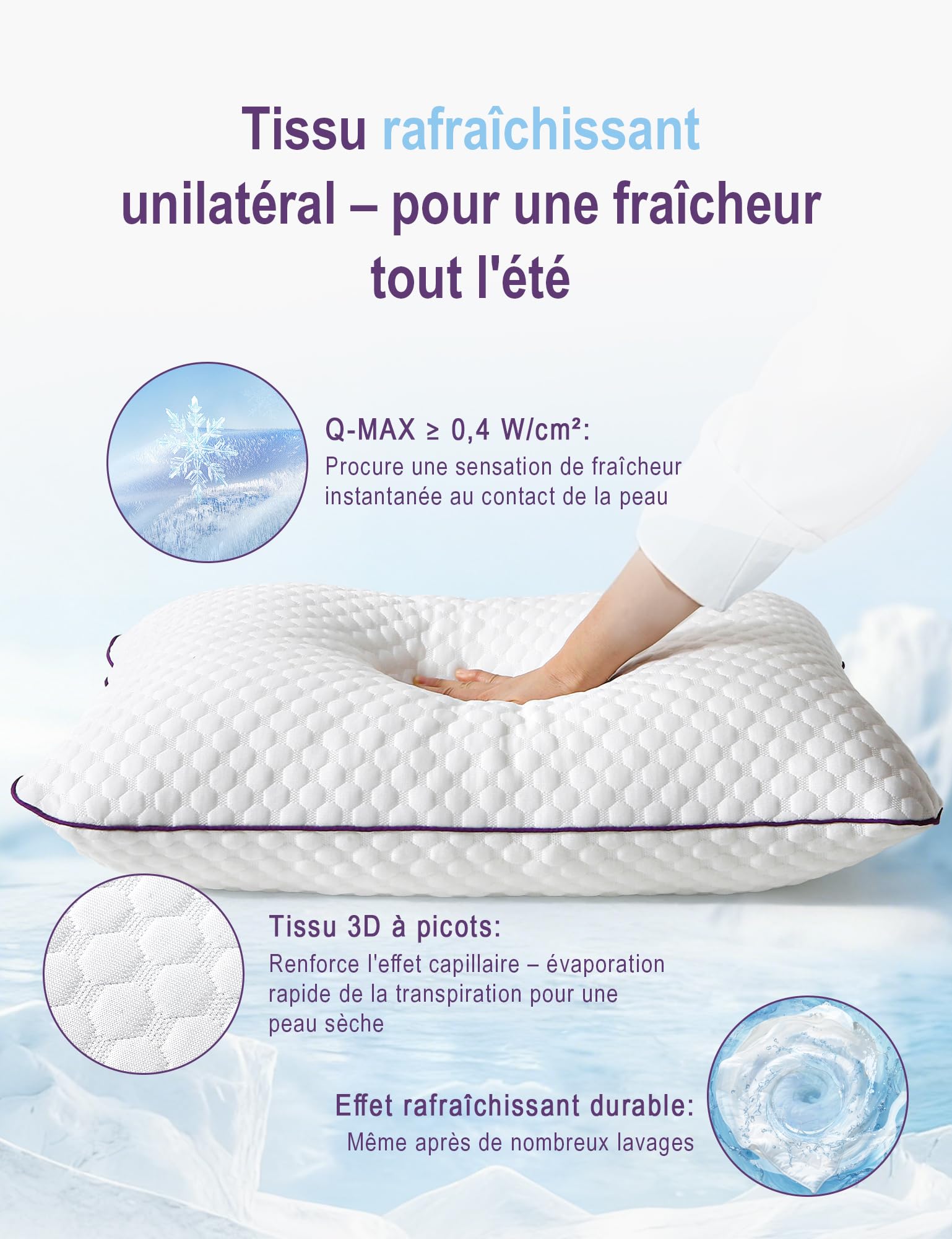 Oreiller 50 × 70 cm Lot de 1– Oreiller Mousse à Mémoire de Forme | Ergonomique Réglable en Hauteur avec Fermeture à Glissière, Une Utilisation Toute I‘année
