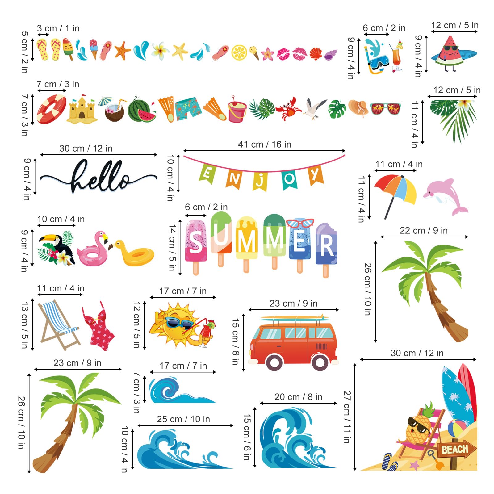 wondever Summer Sun Beach Window Clings Hello Summer Pool Beach Hawaiian Tropical Glass Sticker Decal Anti Collision Double-Side Static Window Stickers for Home Glass Window - Image 4