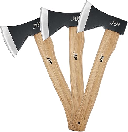 JXE JXO Paquete de 3 hachas de hacha para acampar hacha de lanzamiento con hoja de acero al carbono forjado y mango de nogal