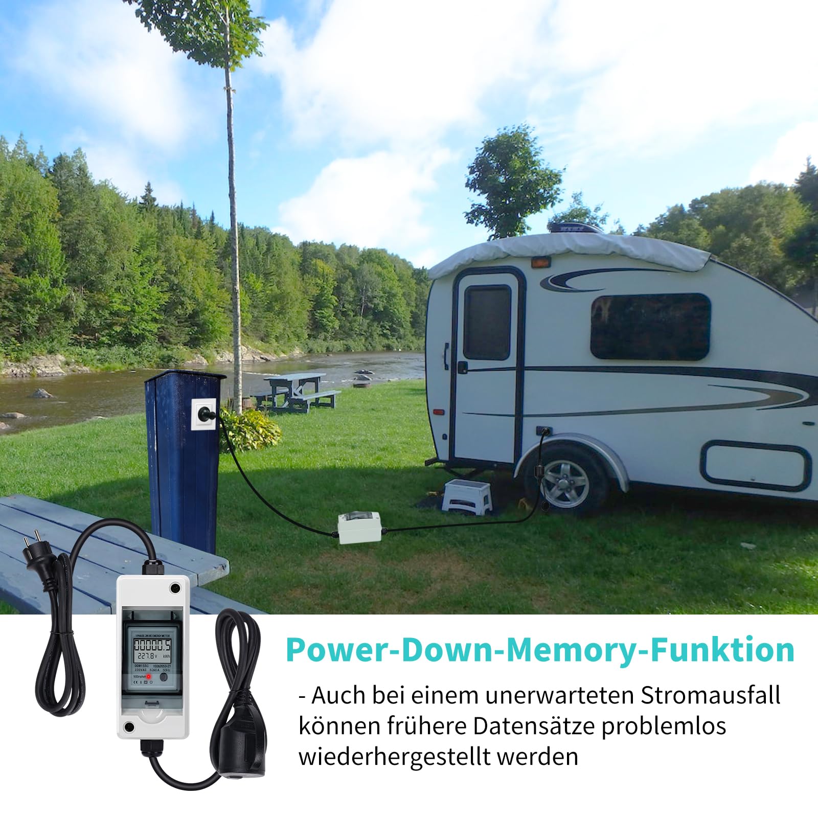 Briidea Mobilny cyfrowy licznik prądu 230 V, klasa wodoszczelności IP65, outdoorowy miernik KWH, pokazuje w czasie rzeczywistym zużycie energii, rzeczywistą moc, napięcie i natężenie prądu Twoich