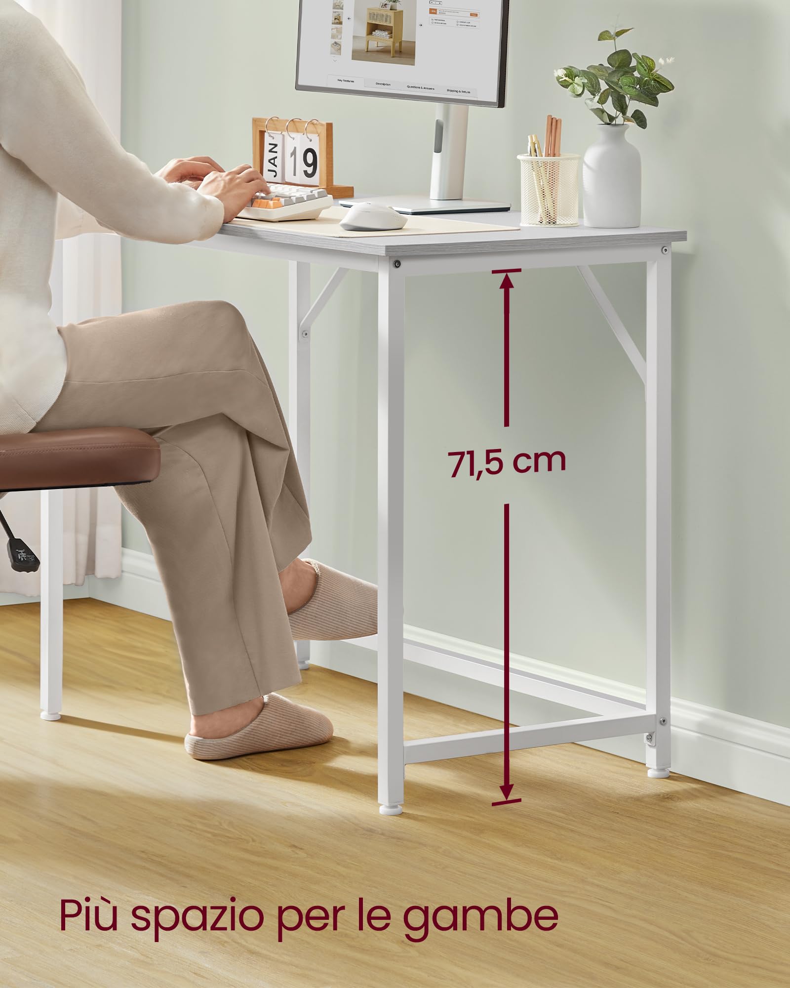 VASAGLE Scrivania per Computer, Postazione Lavoro, 50 x 100 x 76 cm, Scrivania da Ufficio, Studio Camera da Letto Soggiorno, Bianco Acero e Bianco Nuvola LWD041W44