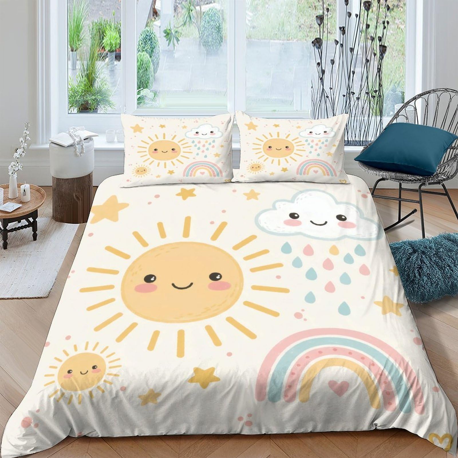 Ctjqhvkz Style-7 3D Printed Sun Rainbow Fitted Sheet Microfiber Soft Cloud Bed Cover For Bedroom Guest Room Dorm Mattress Protection Single（135X200cm）