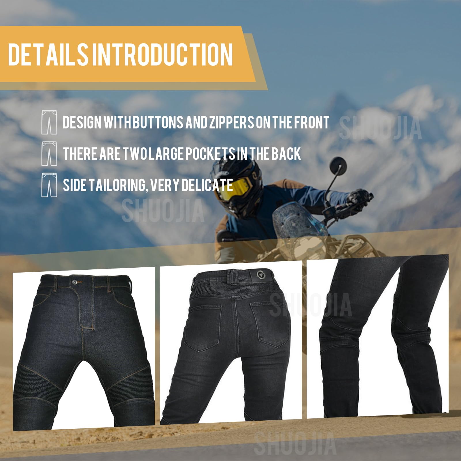 Pantaloni Moto Donna, Pantaloni da motociclista Elasticizzati Pantaloni da motociclista protettivi da gara slim fit Jeans da Moto con 4 imbottiture protettive rimovibili (Black,S)