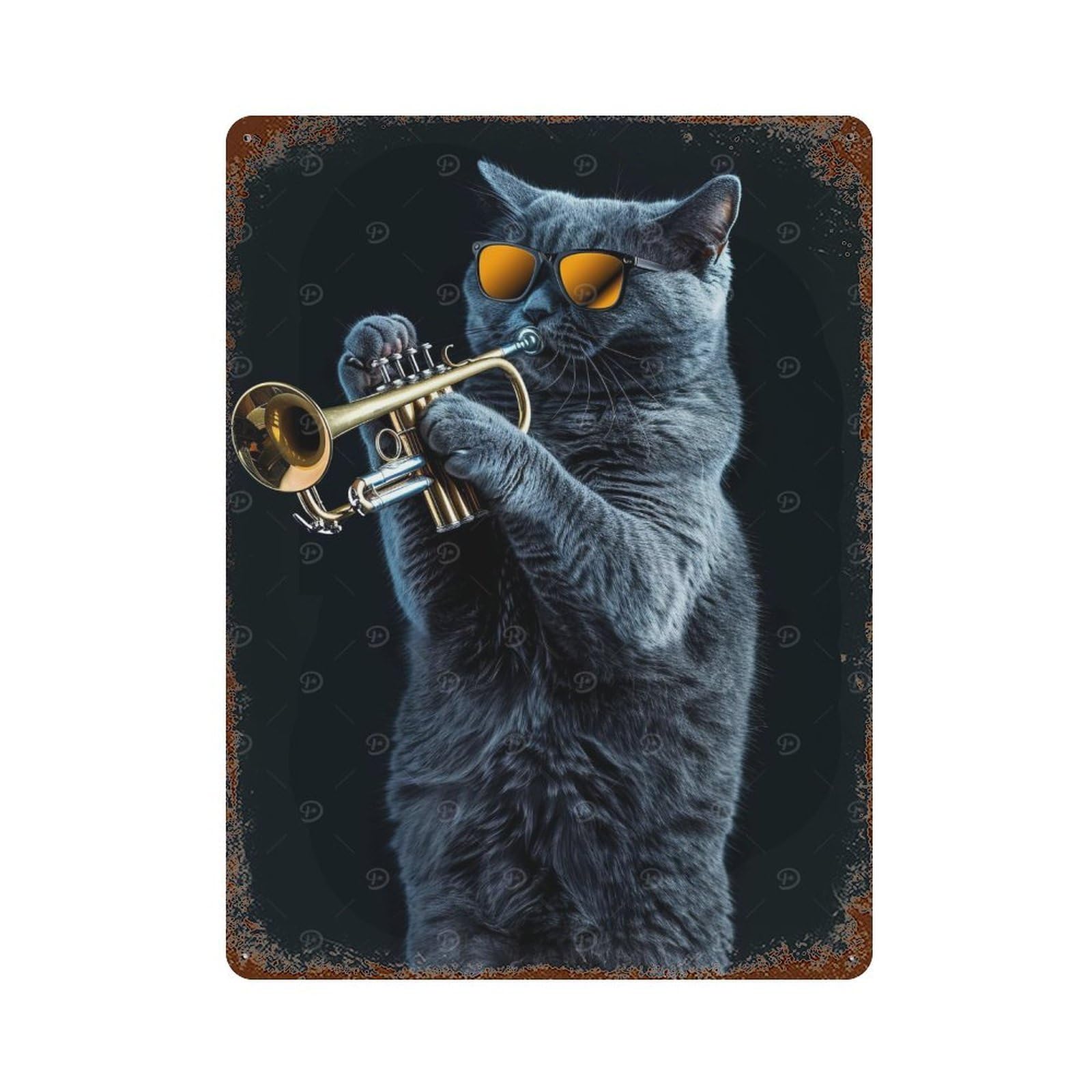Distressed Metal Wall Sign Russian Blue Trumpet 15.7"x11.8", Retro Wall Decor for Basement, Hobby Room And Garage Decor