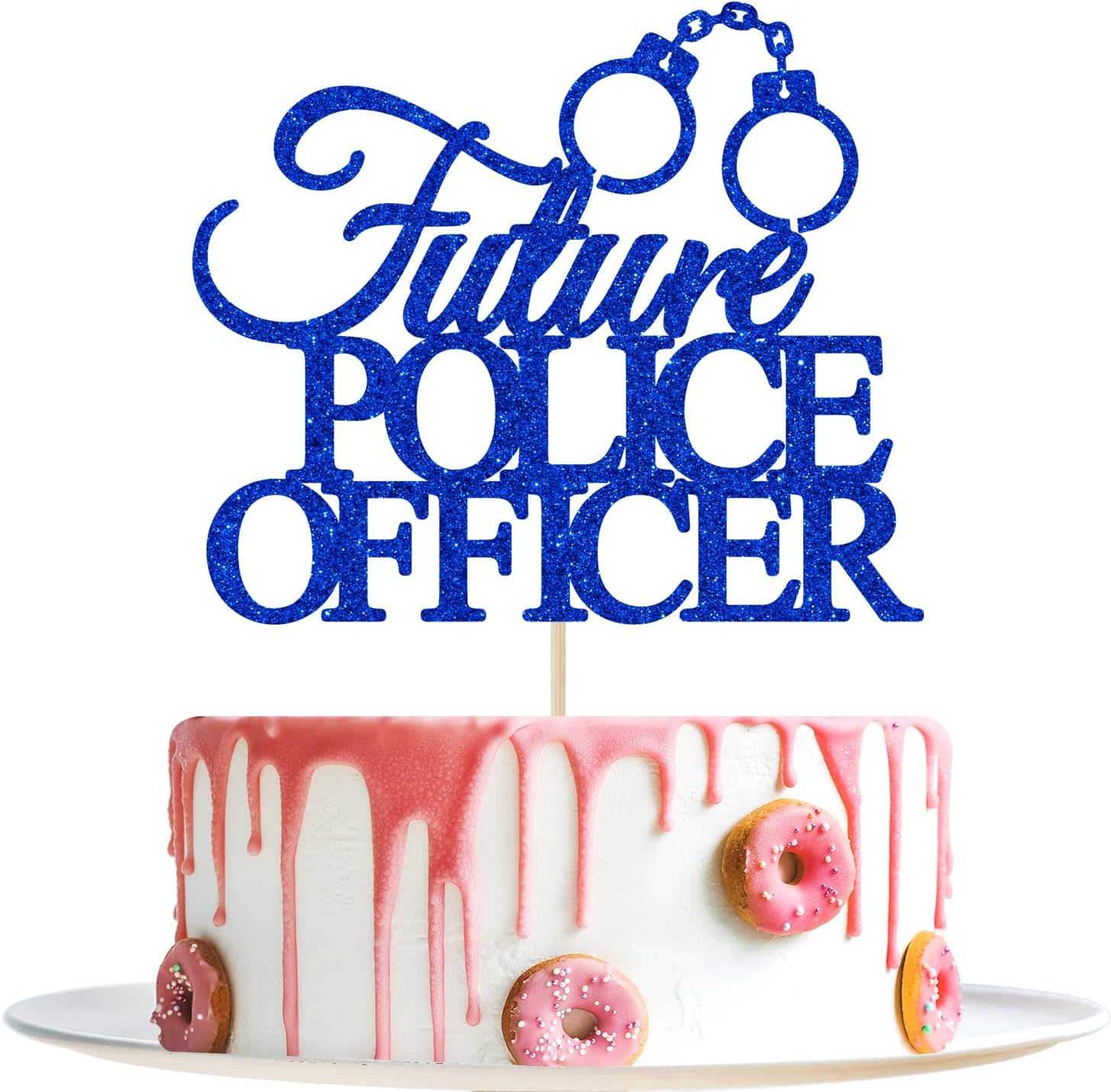 Future Police Officer Cake Topper - Officer Graduation Decorations - Congrats Officer, Police Graduation Party Decorations, Blue Glitter