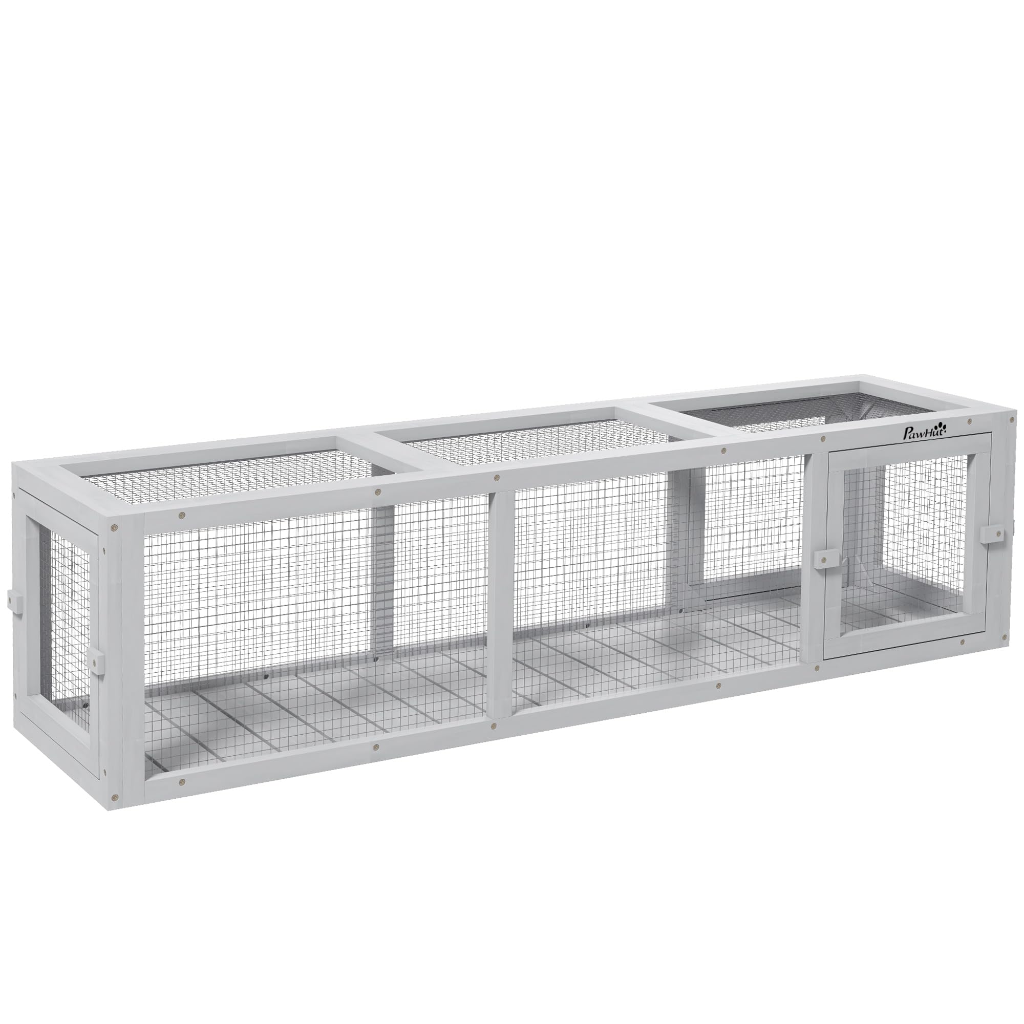 PawHut Outdoor Cat Tunnel with Extendable Design, 59" L Wooden Cat Run with Weather Protection, Connecting Inside and Outside, for Deck Patios, Balconies, Light Gray