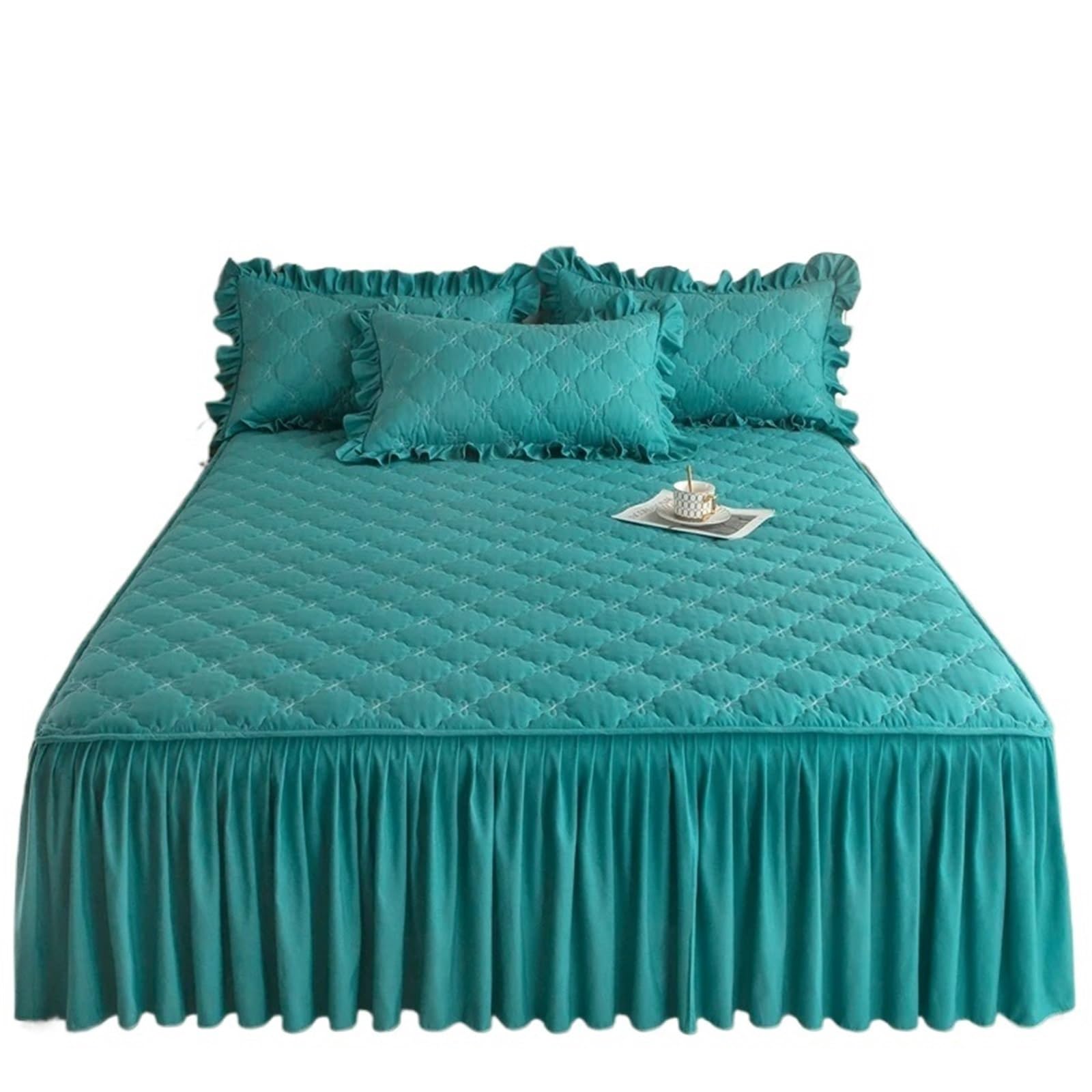 Thickened Bed Skirt Solid Color Cover Quilted Mattress Protector Покрывало Bedspread (No Pillowcase)(Color 6,Queen 150x200cm 1pc)