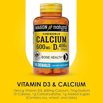 MASON NATURAL Calcium 600 mg with Vitamin D3, 300 Day Supply, Supports Healthy Bones & Normal Muscle Function, Coffee Mocha Flavor, 100 Chewables (Pack of 3)