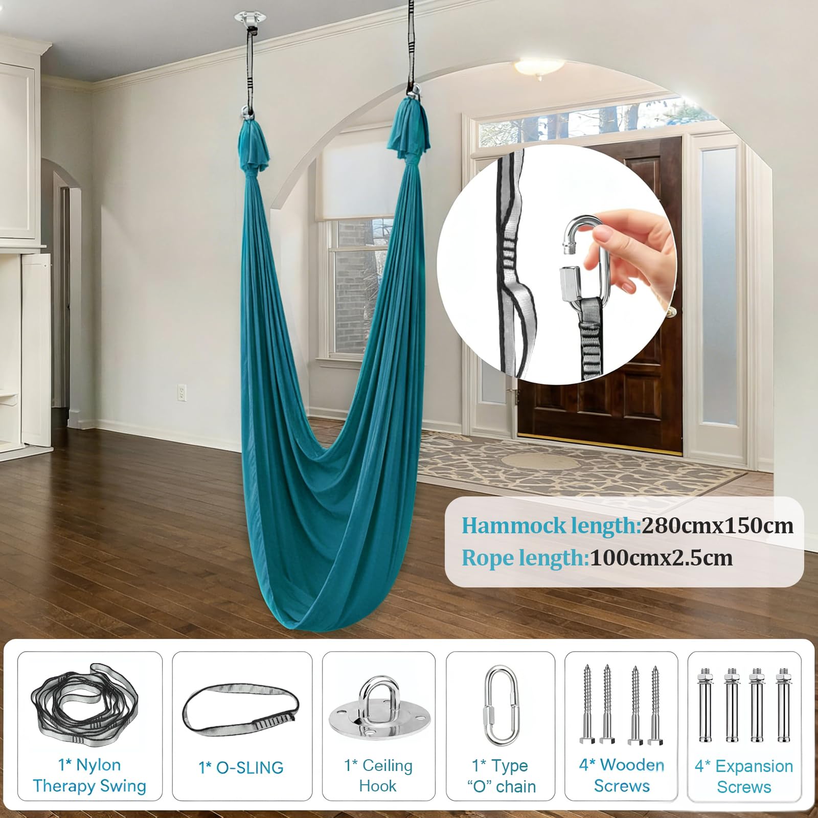 Hamak i Huśtawka do Jogi Powietrznej, 280x150CM Hamak do Jogi Pasek Antygrawitacyjny Huśtawka, Nośność 200 kg, Elastyczność i Odwrócenie, do Tańca, Pilates, Rozciąganie Ciała, Gimnastyka
