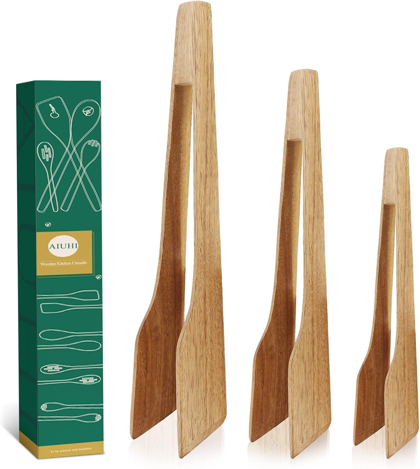 3 Pcs Wooden Tongs Set for Cooking,Wooden Toaster Tongs