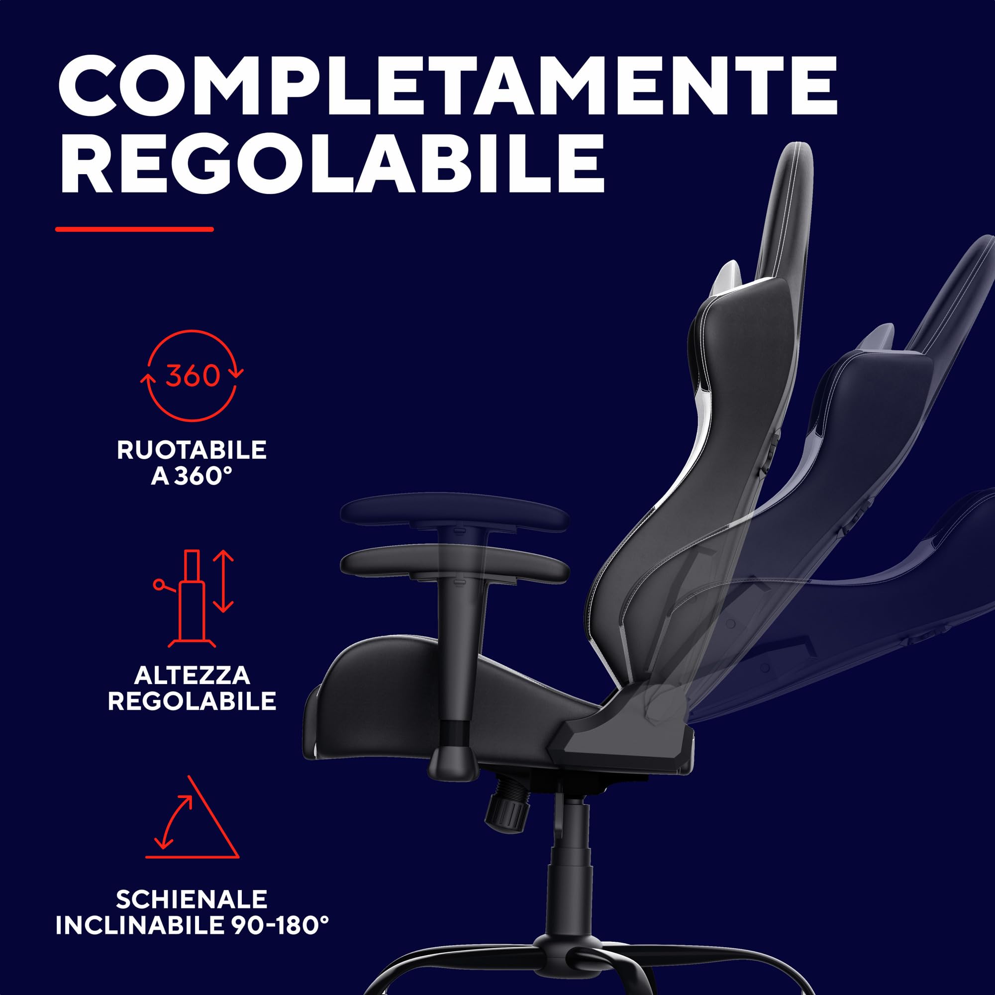 Trust Gaming GXT 708W Resto Sedia Gaming, Sedia 360° con Cuscini Rimovibili, Regolabile in Altezza, Sedia Girevole da Scrivania per PC, Ufficio, per Gioco – Bianco