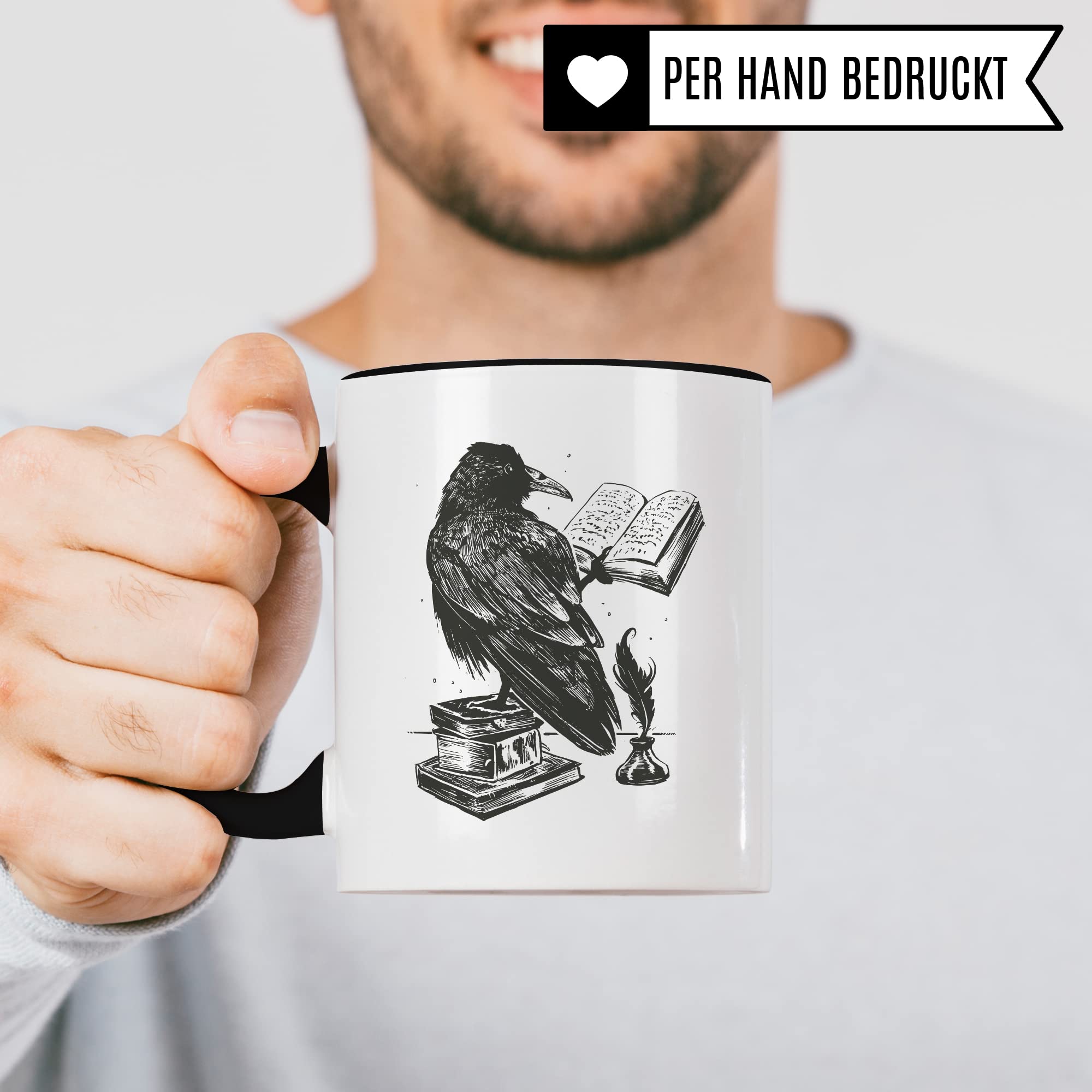 Pagma Bücher Tasse – 330 Ml Keramikbecher Mit Raben-Motiv, Spülmaschinenfest