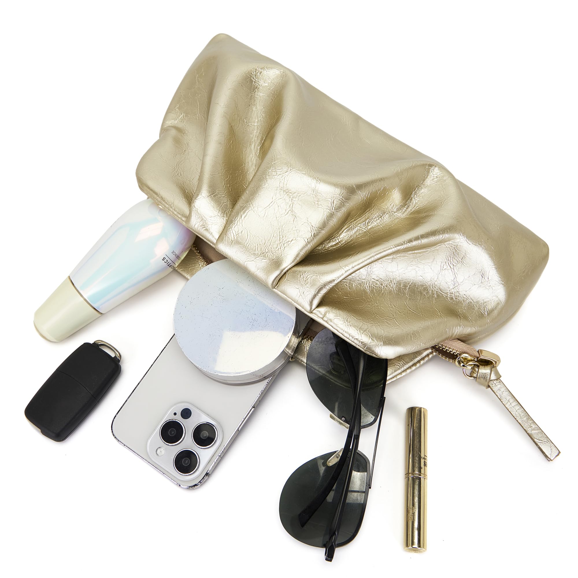 Damen Clutch Cloud Pleated Abendtasche Elegante Tasche Klein Handtasche PU Leder Schultertasche für Hochzeit mit Reißverschluss