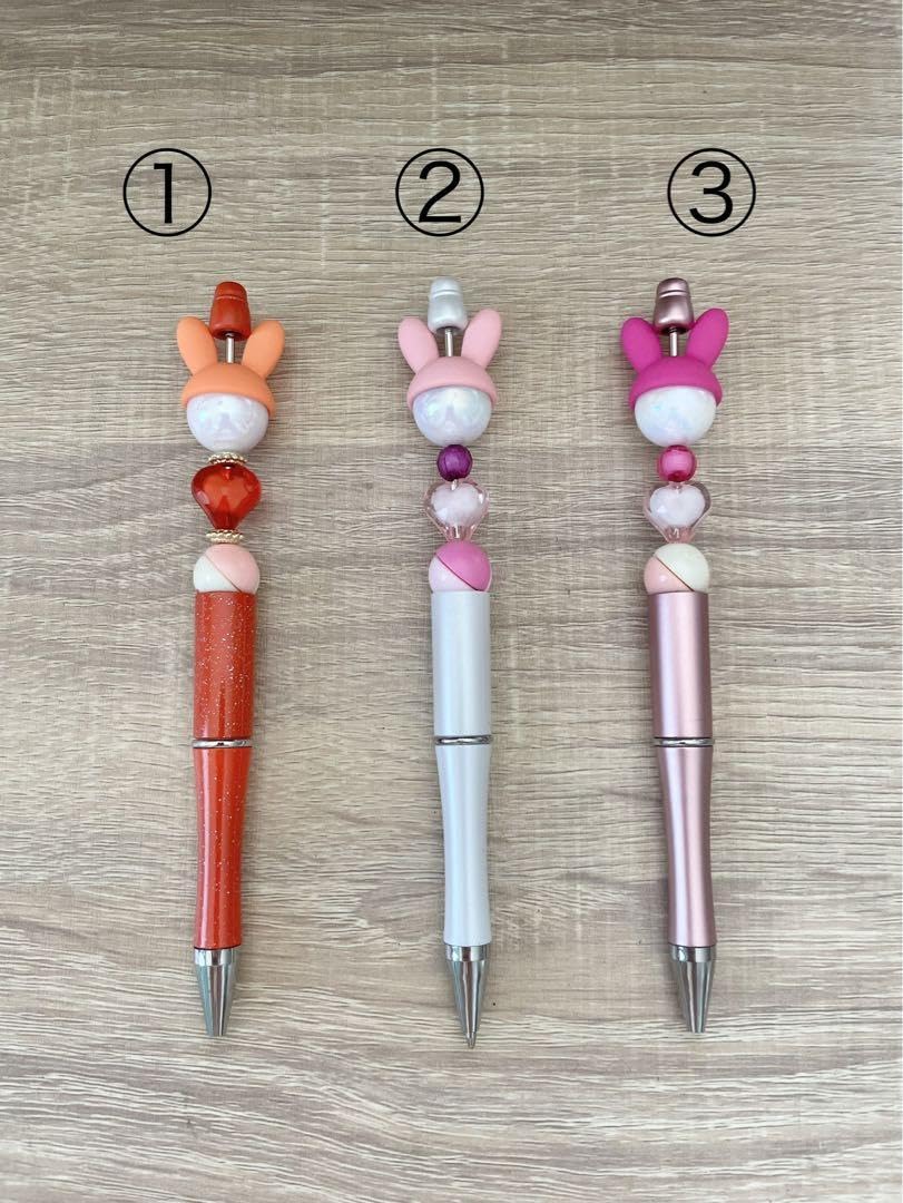 限定①価格★国産転写フラワービーズに乗っかったうさぎちゃんのボールペン❤ 限定①価格☆国産転写フラワービーズに乗っかったうさぎちゃんの