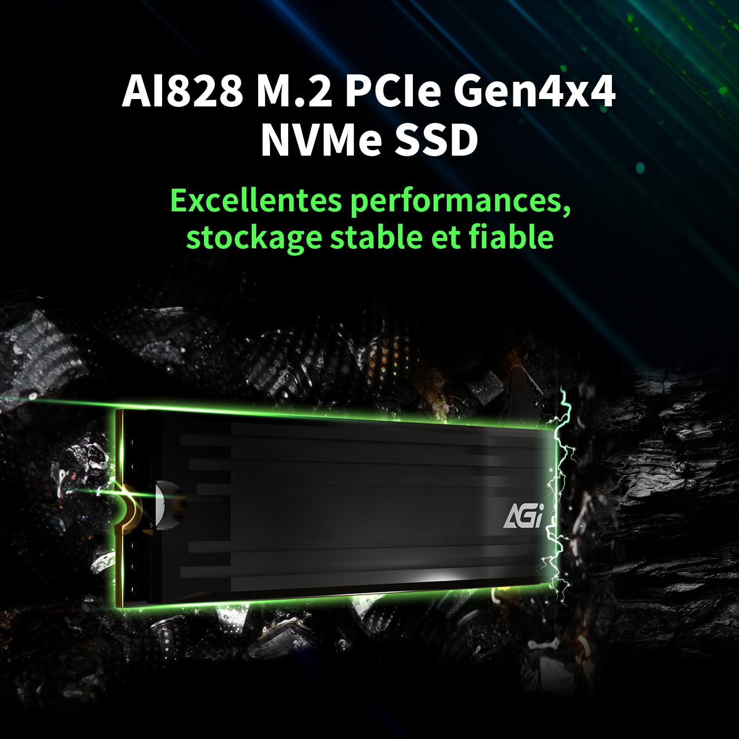 AGI AI828 1 to M.2 NVMe PCIe 4.0 SSD Interne avec Dissipateur Thermique